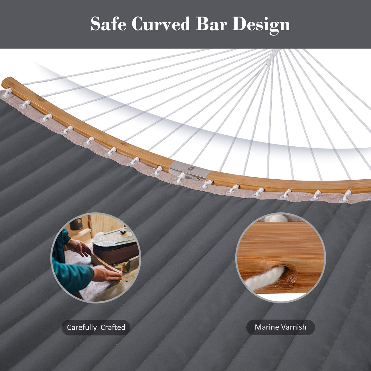 SUNCREAT Double Portable Hammock with Stand, 2 Person Hammock with Curved Spreader Bar, Balance Ropes Included, Dark Gray SUNCREAT