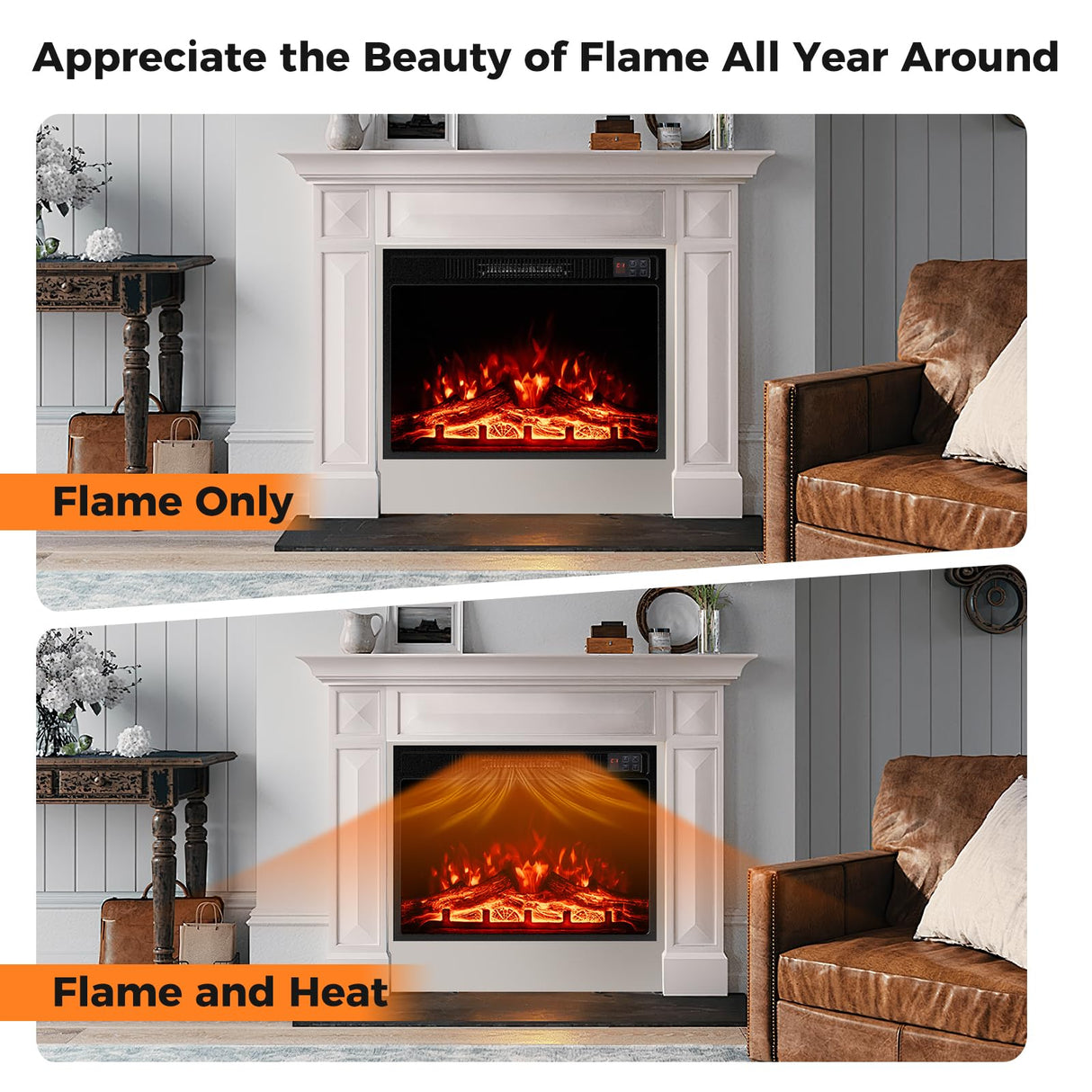 Tangkula 23" Electric Fireplace, 5,000 BTU Fireplace Insert with Remote Control, 3 Flame Colors & Brightness Levels, Recessed Fireplace Heater with 1-8H Timer, Thermostat & Overheat Protection Tangkula