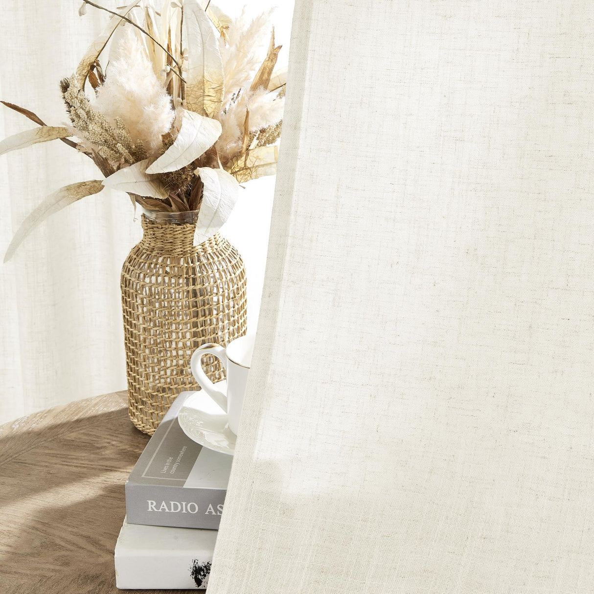 Joydeco Curtains, 108 Inches Long, 2 Panels Set, Farmhouse Drapes for Living Room, Semi-Blackout, Linen-Polyester, Ivory on Linen, Rod Pocket Joydeco