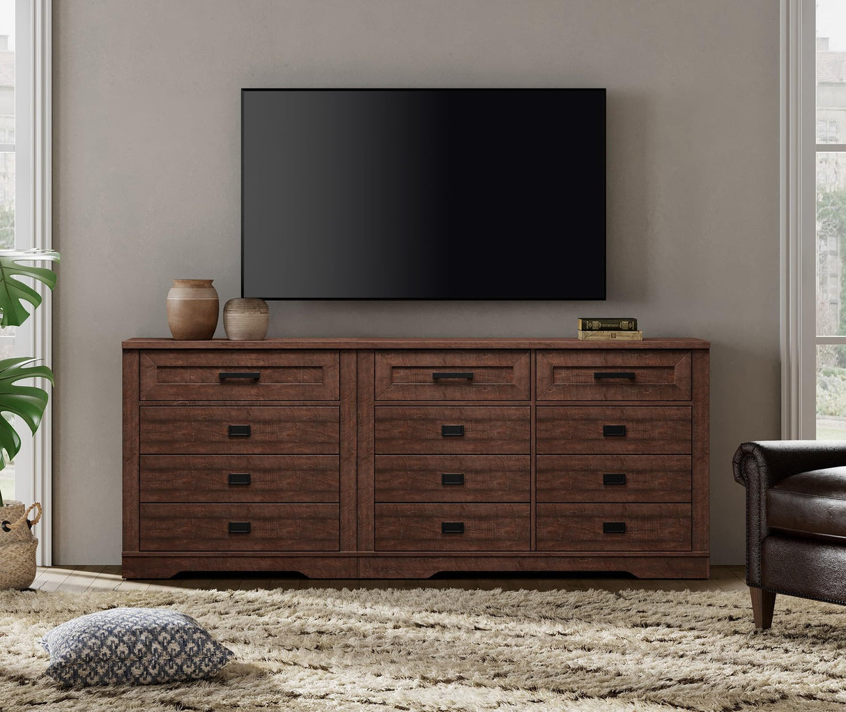 WAMPAT 2 in 1 Dresser with 12 Drawers for Bedroom, Wooden Closet Organizers and Storage, Drawer of Chest for Liviing Room, Hallway, Rustic Brown WAMPAT