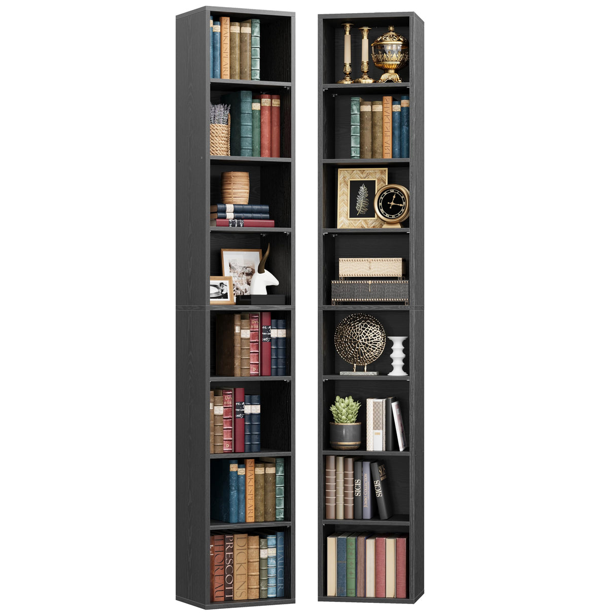 IRONCK Tall Narrow Bookshelf 8 Tiers 71in Set of 2, Compact Corner Bookcase, Easy to Match for Living Room, Office, Study, Bedroom IRONCK