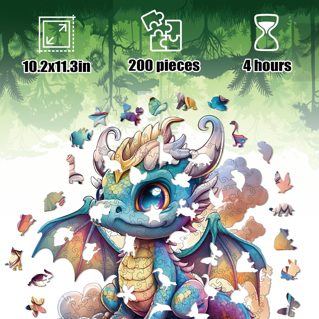 Wooden Puzzle for Adults, 200 Piece Dragon Irregular Animal Shaped Wooden Jigsaw Puzzles, Unique Puzzles for Adults, Creative Gift for Adults WHJSG