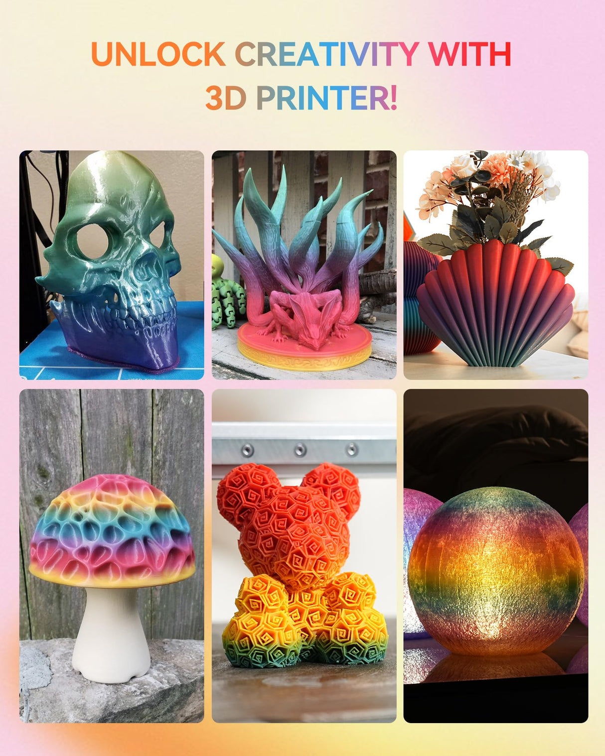 TECBEARS 250G PLA Rainbow Filament, PLA 3D Printer Filament Rainbow, Neatly Wound PLA Bundle, Fast Color Change Each 8 Meters, Dimensional Accuracy +/- 0.02mm, 4 Pack 250g Spool TECBEARS