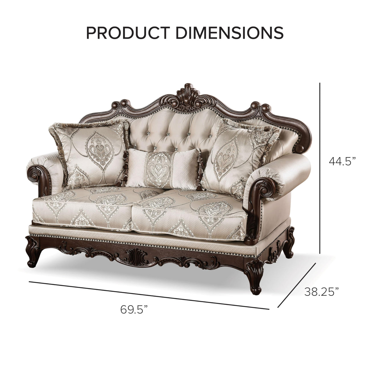 Furniture of America Adelaide Traditional Upholstered Sofa Set with Rolled Armrests, Wooden Loveseat and Comfortable Couch for Living Room, Office, 2-Piece Set, Dark Cherry/Beige Furniture of America