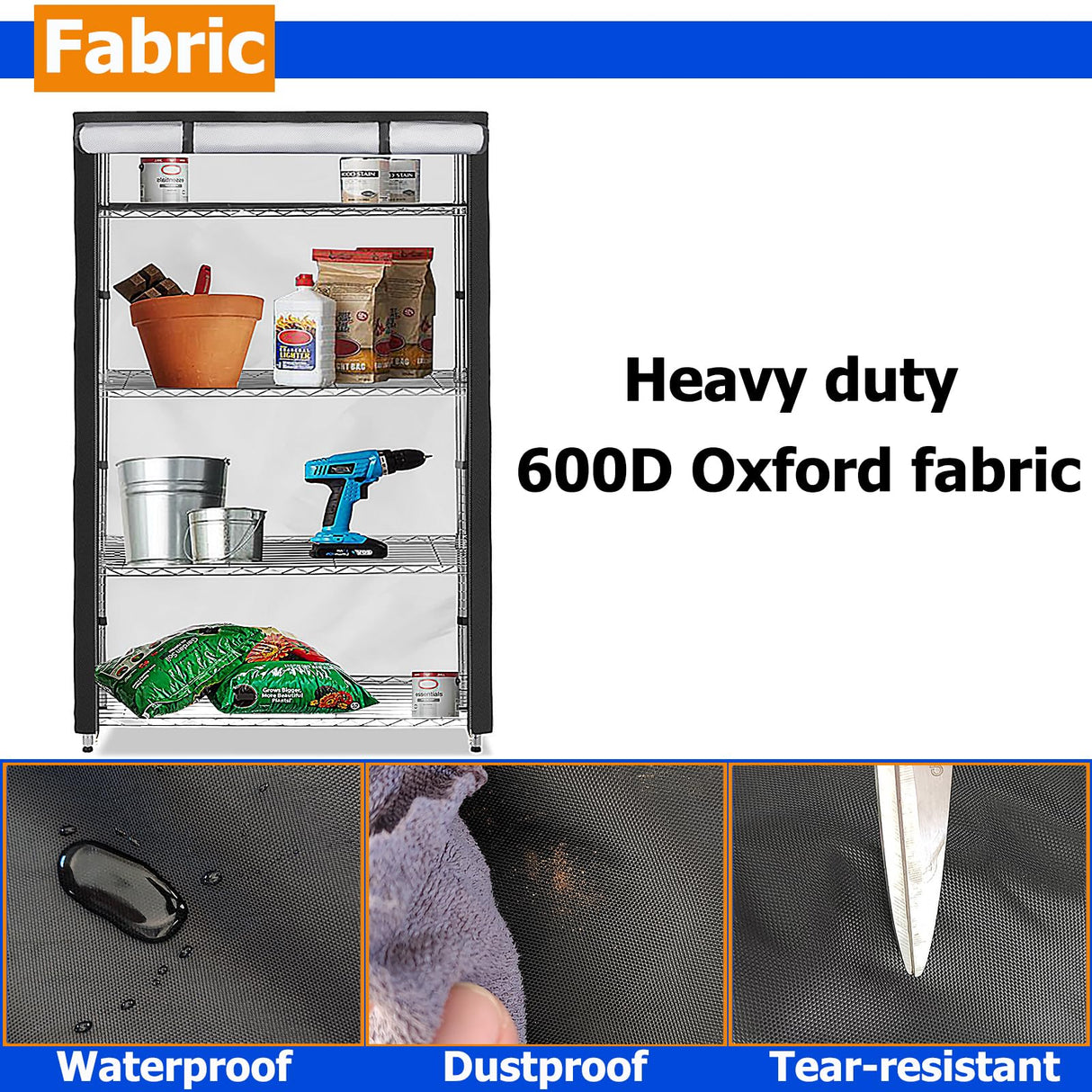 Dalema Waterproof Shelf Cover,600D Heavy Duty Dustproof Storage Wire Rack Covers,Outdoor Shelving Covers for Wire Shelves with Zipper 48''x18''x72'',Black,Cover Only Dalema