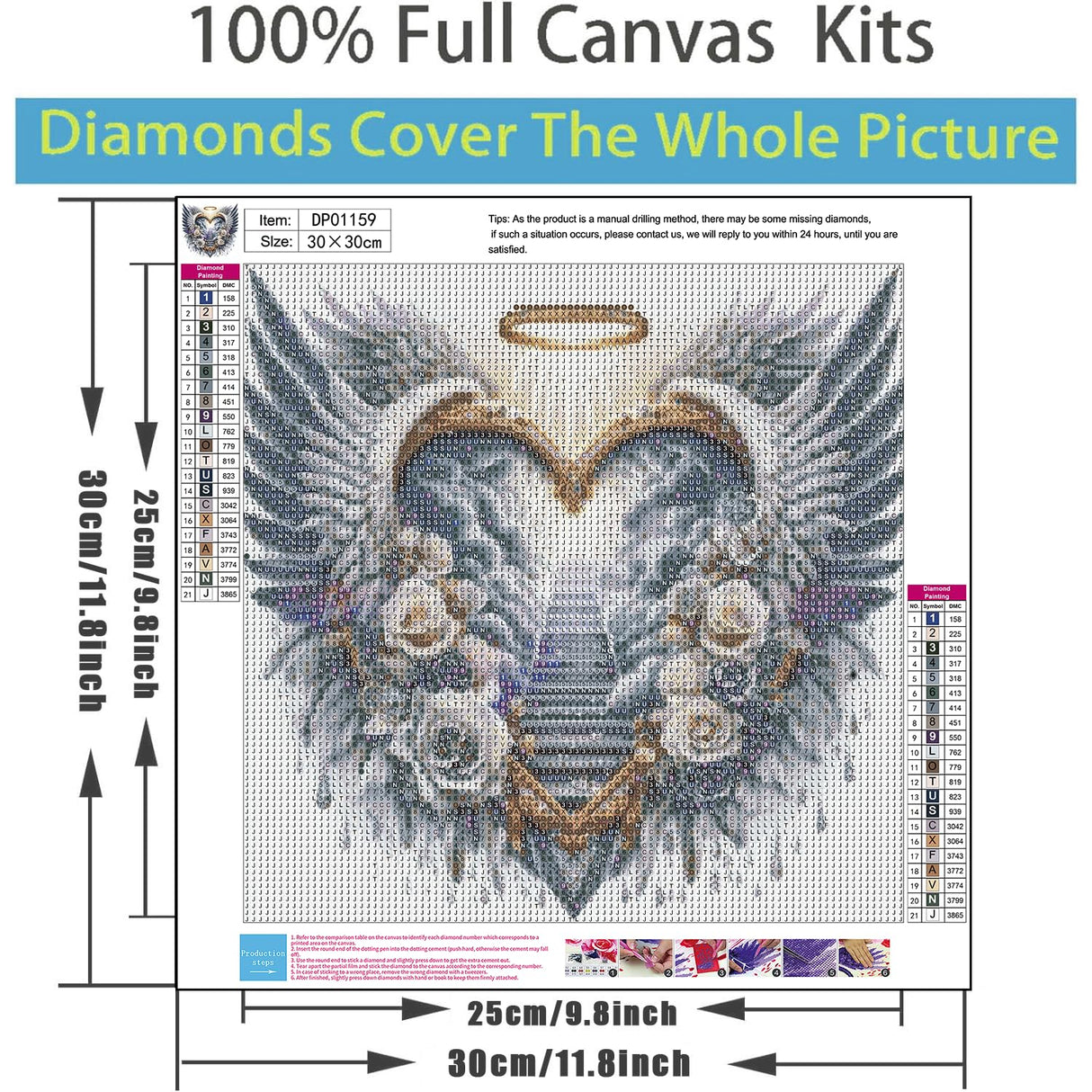 AIBOERL Heart Wing Diamond Art Kits for Adults,Religion 5D Diamond Painting Kits for Adults Beginners,DIY Full Round Drill Diamond Dot Painting Gem Art Kits for Adult, Home Wall Decor 12x12Inch AIBOERL