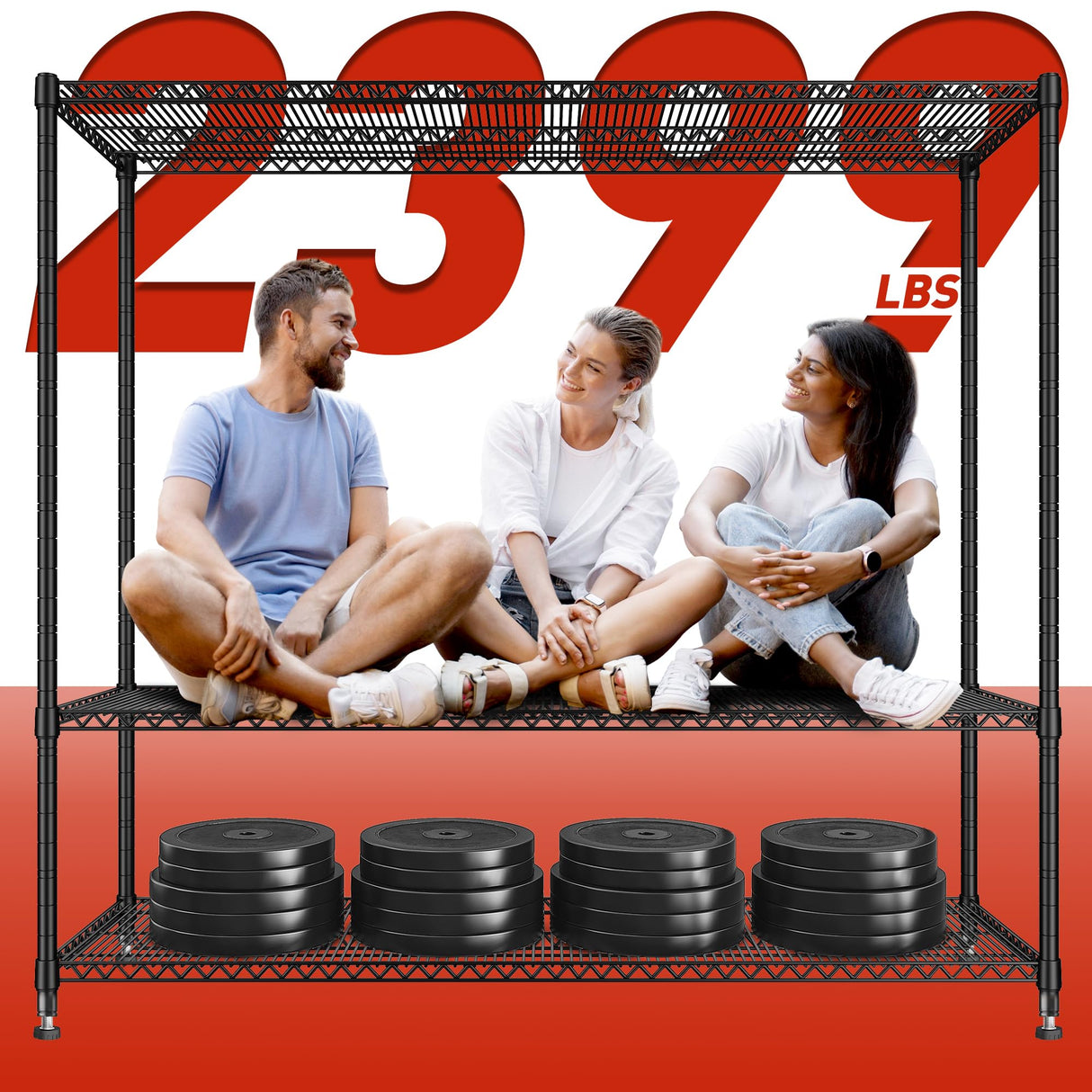 REIBII 60''W Storage Shelves 2399LBS Metal Shelving Unit with Wheels & Feet, 4 Tier Garage Shelving Heavy Duty Adjustable Wire Shelf for Pantry Kitchen Garage, 60" W x 18" D x 65.5" H, 2 Pack REIBII