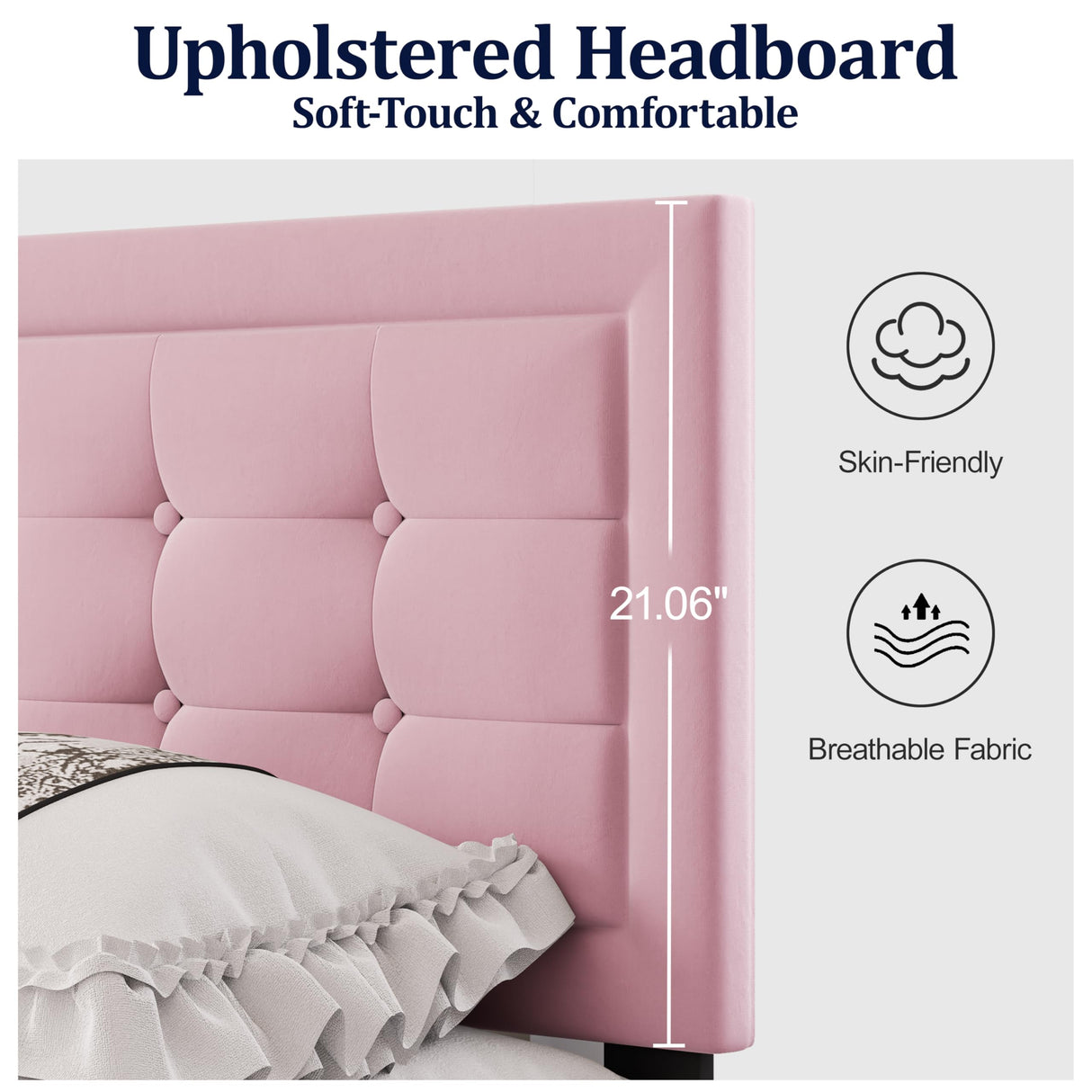 IOILORI Queen Size Upholstered Platform Bed, Queen Size Bed Frame with Tufted Button Headboard, Sturdy Frame Wooden Slats, No Spring Mattress Required, Noiseless, Easy to Assemble, Pink IOILORI