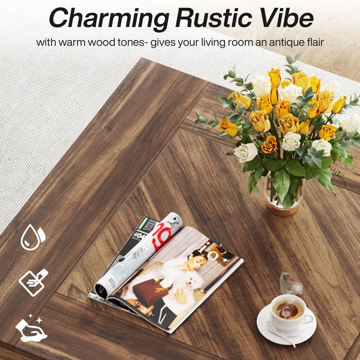 Tribesigns Square Coffee Table, Wood Coffee Table for Living Room, 31.5" Modern Center Table Cocktail Tea Table Accent Table, Rustic Brown & Black Tribesigns