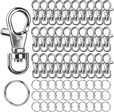 LEOBRO 60PCS Metal Swivel Snap Hooks and Key Rings, 30PCS Small Lobster Claw Keychains Clasps and 30PCS Key Chain Ring for Keychain Clip, Key, Jewelry Making, Art Crafts, Silver