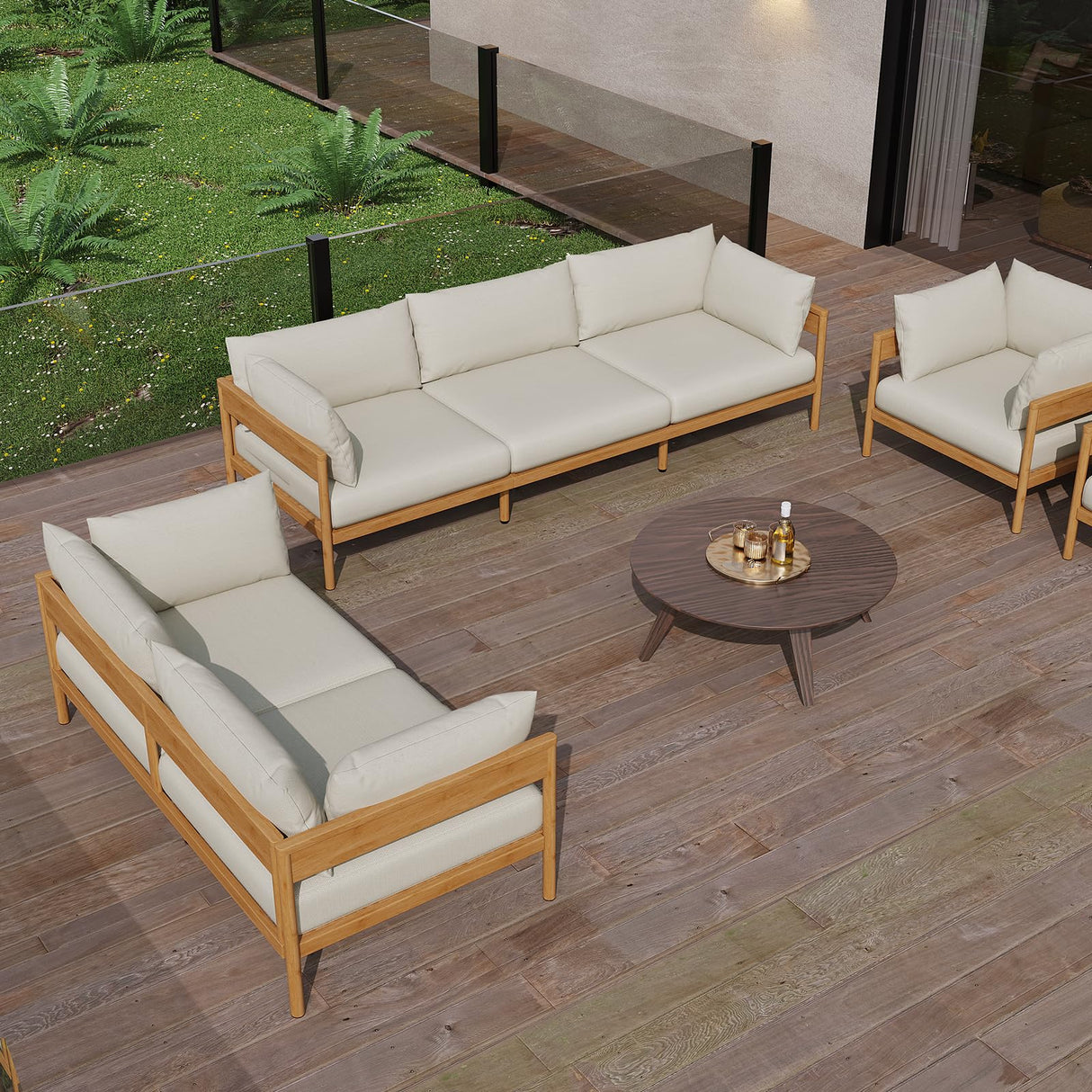 Acanva Modern Outdoor Patio Furniture Set, All-Weather Aluminium Conversation Sectional Sofa with Thick Cushions for Backyard, Garden, Porch, Couch, Beige Acanva