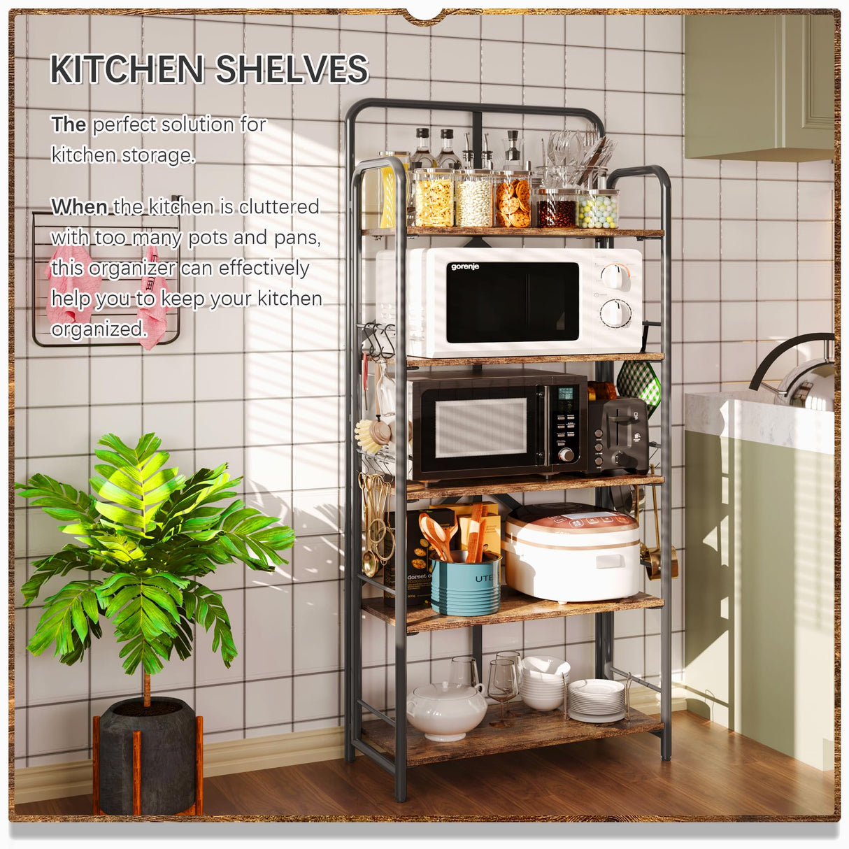 4NM No Assembly Folding Bookshelf, 5 Tier Vintage Industrial Book Shelf,Metal Foldable Storage Bookcase and Bookshelves for Living Room,Bedroom and Kitchen - Rustic Brown 4NM