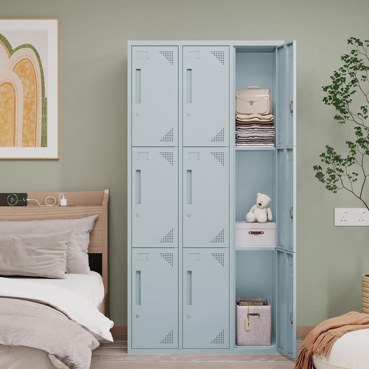 Anxxsu Metal Locker with 9 Doors Employees Locker, Metal Storage Locker with Hooks, 71" Storage Cabinet Lockers for Employees, Home, Office, Gym Requires Assembly (Grey) Anxxsu