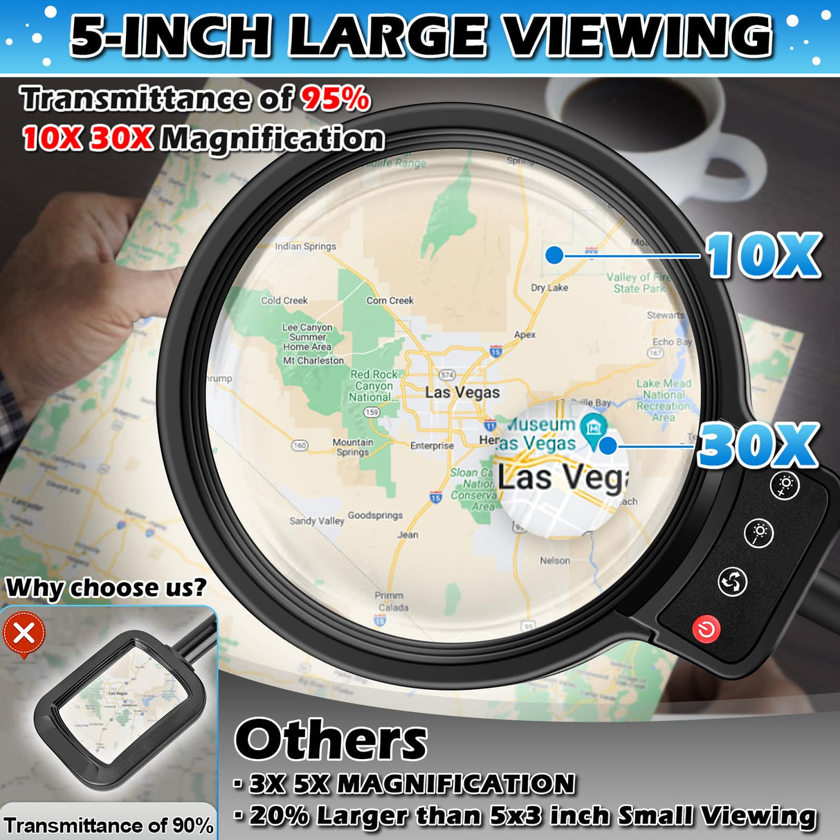 30X 10X Large Floor Magnifying Glass with Light and Stand,72 LED Flexible Gooseneck Floor Magnifying Lamp,2 in 1 Lighted Magnifiers for Close Work, Sewing,Crafts,Hobbies(Black) HQGZQL