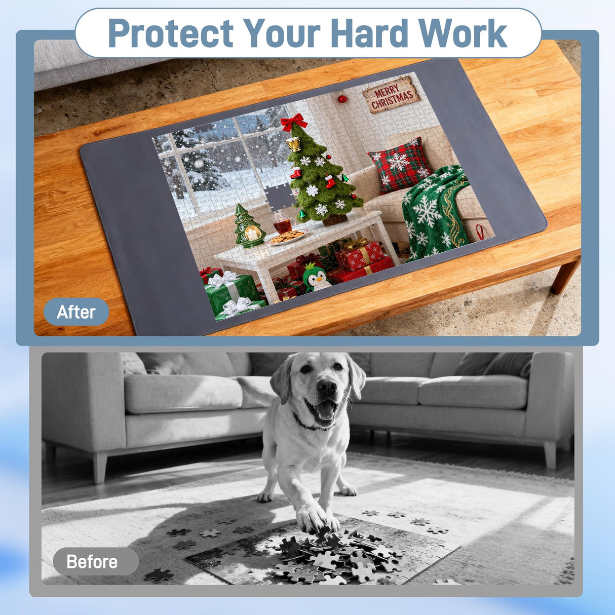 Bullro Jigsaw Puzzle Mat Roll Up 46" x 26", Roll Up Puzzle Mat Up to 1500 Pieces Puzzles with 6 Sorting Trays and Travel Storage Bag, Puzzle Mat with Non-Slip Rubber Bottom & Smooth Top