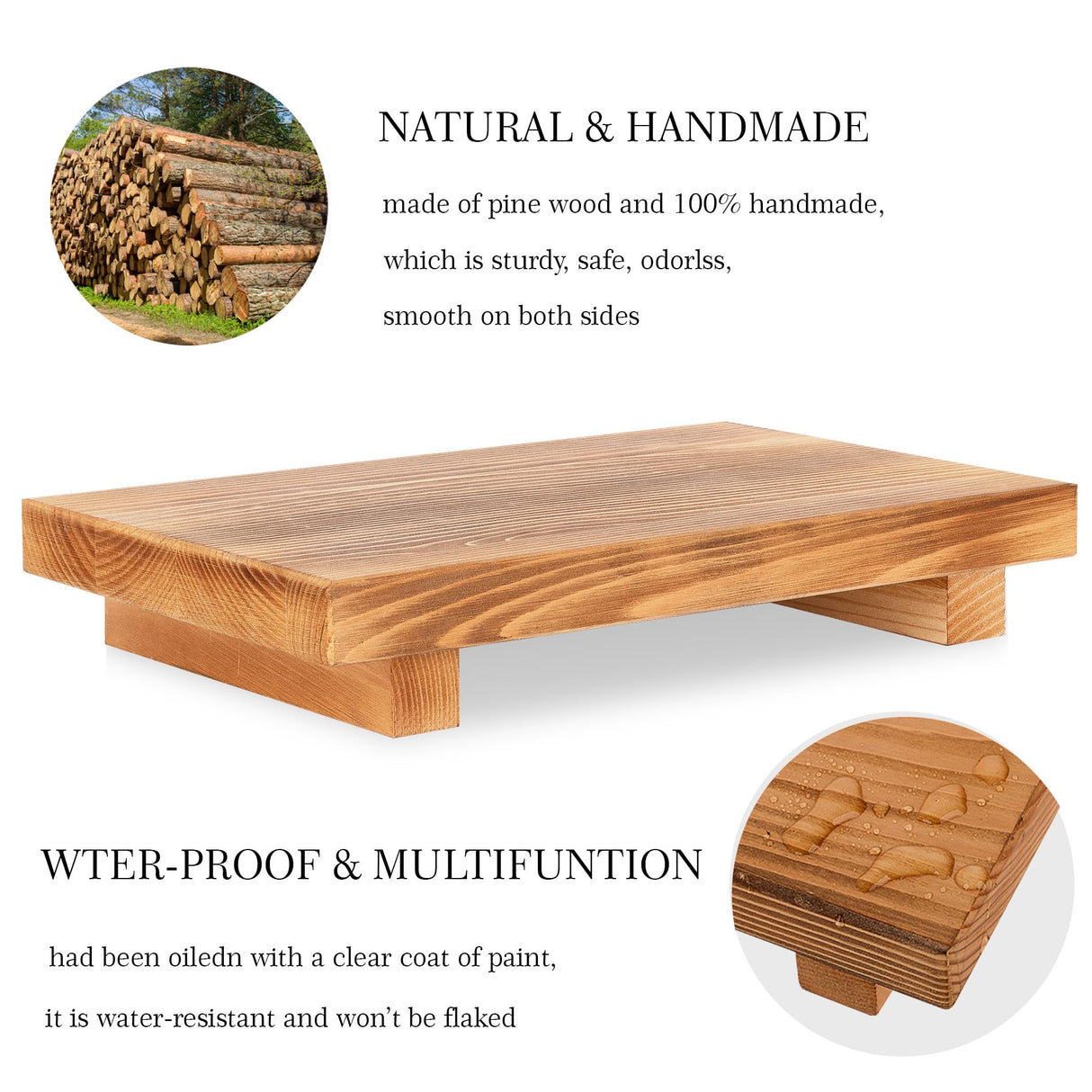 Bathroom Counter Organizer Wood Pedestal Stand Farmhouse Decorative Tray Soap Holder for Kitchen Decor, 9" x 6" - Brown zoocatia