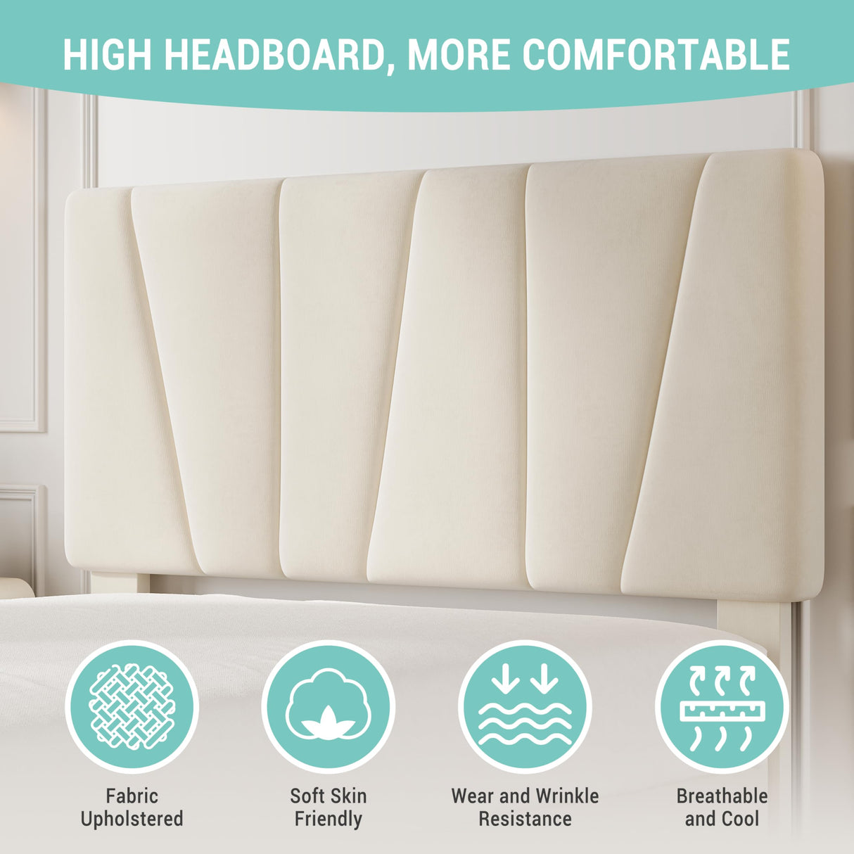 GarveeHome Twin Size Bed Frame with Adjustable Headboard and 2 Storage Drawers, Velvet Upholstered Tufted Twin Platform Bed Frames with Wooden Slats Support, Bedframe No Box Spring Needed, Beige/Cream GarveeHome