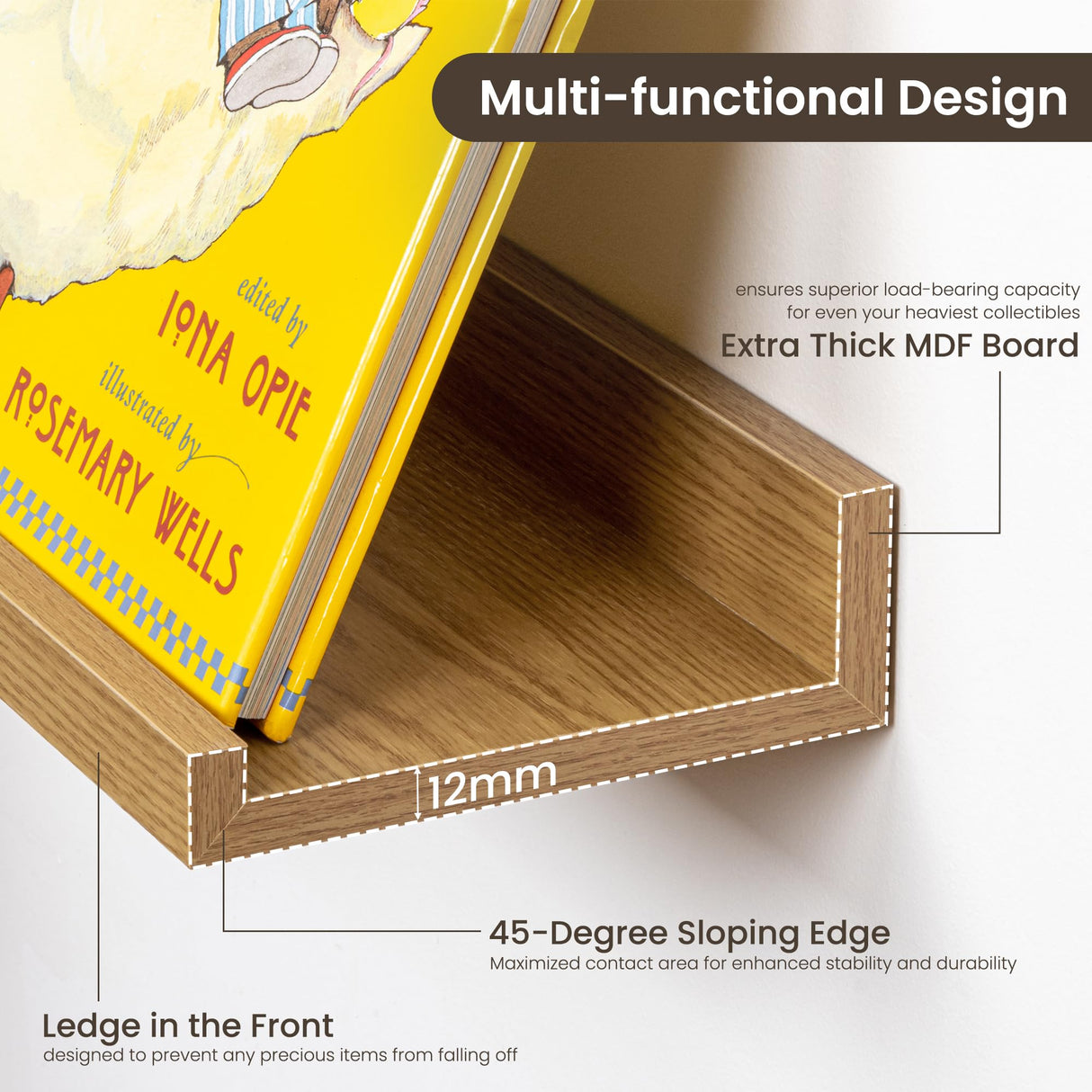 FLYJOE Picture Ledge Shelf for Wall, 72 inch Nursery Book Shelves 4 Packs, Large Floating Ledge Shelves for Kid's Room Bedroom Bathroom Living Room Photo Frames Office Nursery Wall Decor, Natural Oak FLYJOE