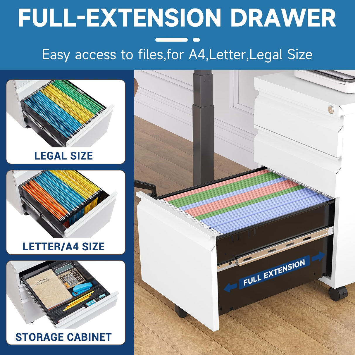 AFAIF 3 Drawer Mobile File Cabinet with Lock, Rolling File Cabinet for Home Office, Under Desk Small File Cabinet, Metal Vertical White Filing Cabinet for Legal/Letter/A4 File, Not Assembled AFAIF