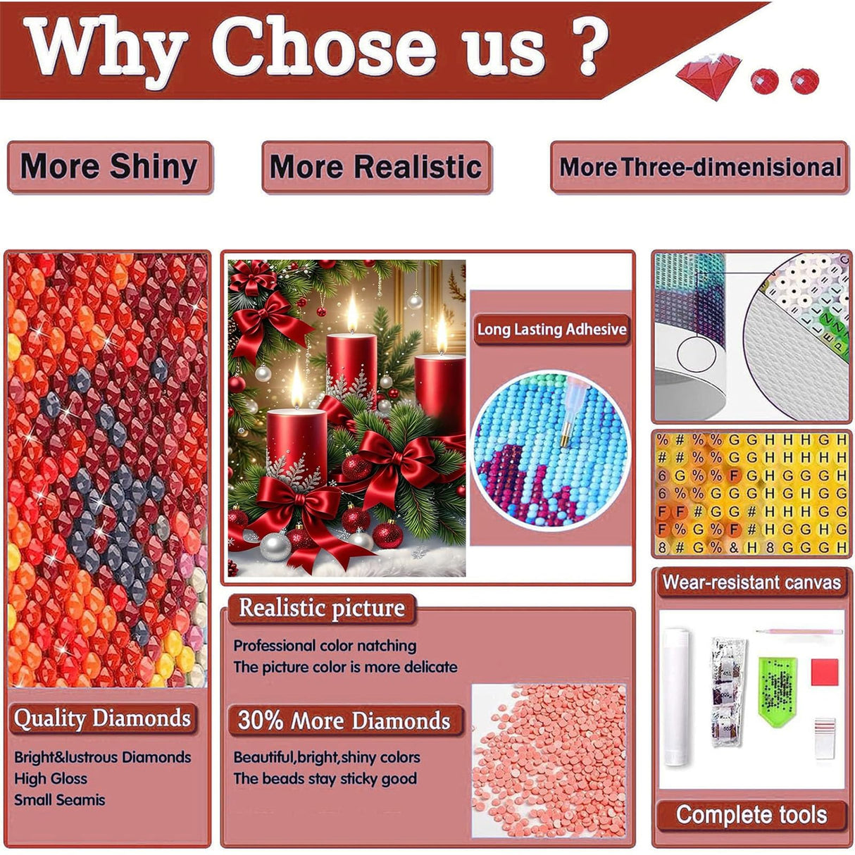 Christmas Diamond Art Kits for Adults - Christmas Candles 5D Diamond Painting, Candles Gem Art for Adults, Gem Painting Kits for Wall Home Decor Arts Craft 12x16inch ajepon