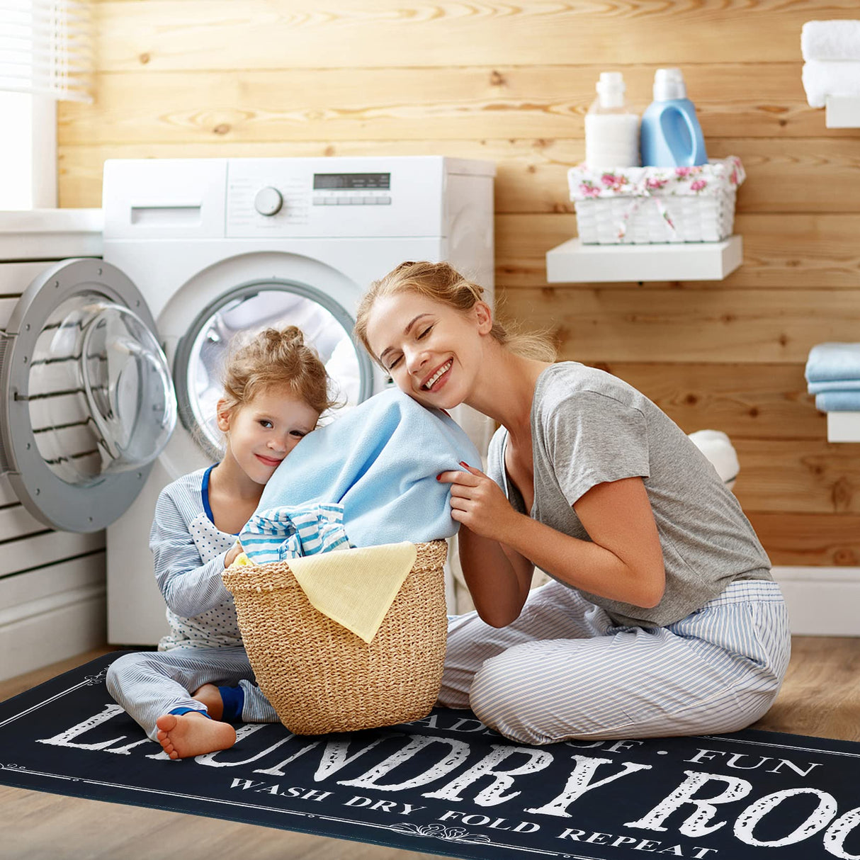 ROMAMIGO Non Slip Laundry Runner Rug - Farmhouse Kitchen Floor Mat for Mudroom and Bathroom - Black, 20 X 47 Inches ROMAMIGO