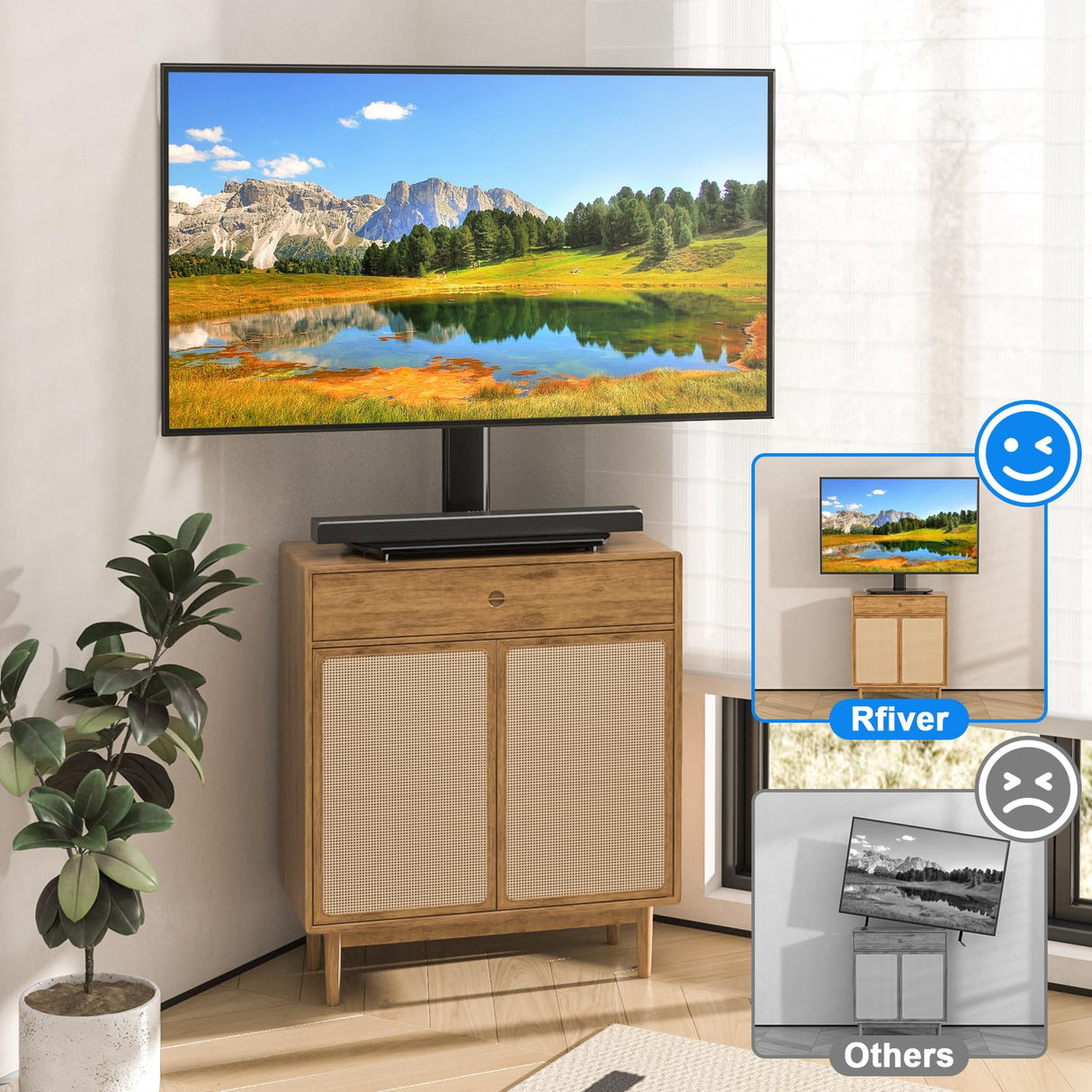 Rfiver Universal Swivel TV Stand for 27-50 55 60 Inch TVs, Height Adjustable Table Top TV Stand Mount Hold up to 88 lbs, Pedestal TV Stand with Tempered Glass Base, Replacement TV Stand Base Rfiver