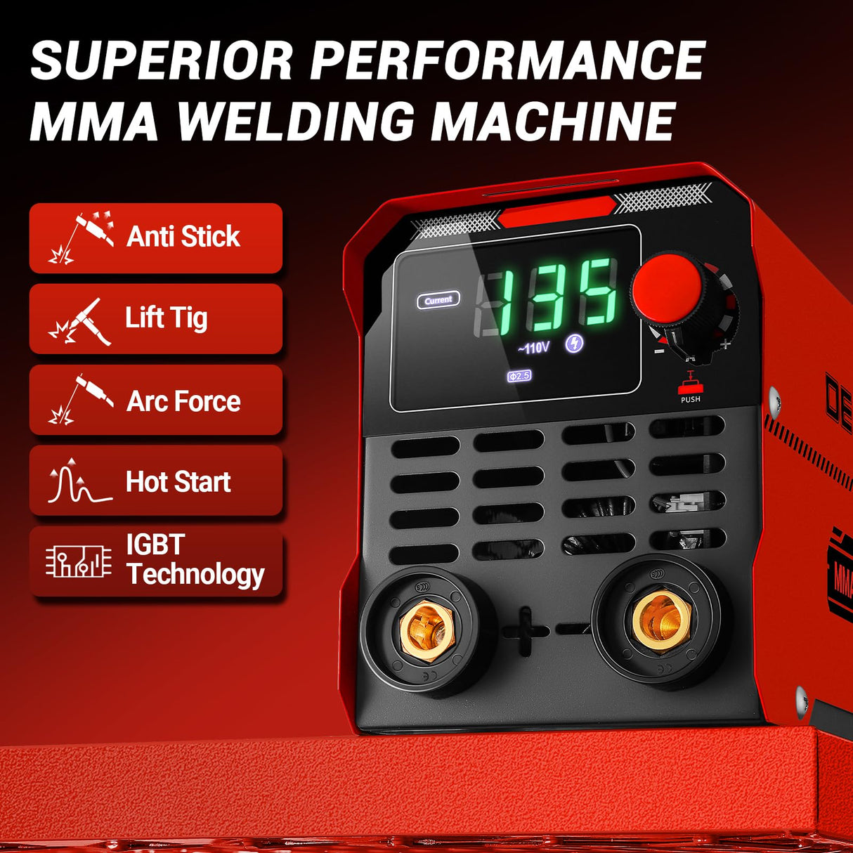 Mini Stick/Lift TIG Welder:DEKOPRO 135Amp 110V MMA Portable ARC Welding Machine Kit with Lift TIG Torch, IGBT Digital Display LCD, Hot Start, Arc Force, Anti-Stick DEKOPRO