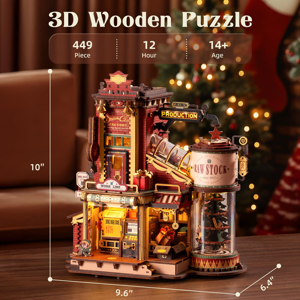 ROBOTIME 3D Wooden Puzzles for Adults, Factory Wooden Music Box EAB01, Gift for Craft Enthusiast Model Building Set ROBOTIME