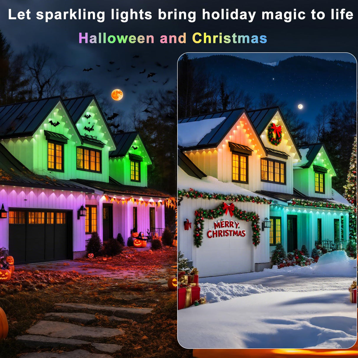 YIBULAYIN 100FT Permanent Outdoor Lights Waterproof, Smart RGB Eaves Lights with App/Remote Control, DIY Scene Modes, LED Outdoor Lighting for Christmas Holidays Daily Party House Roof Lighting YIBULAYIN