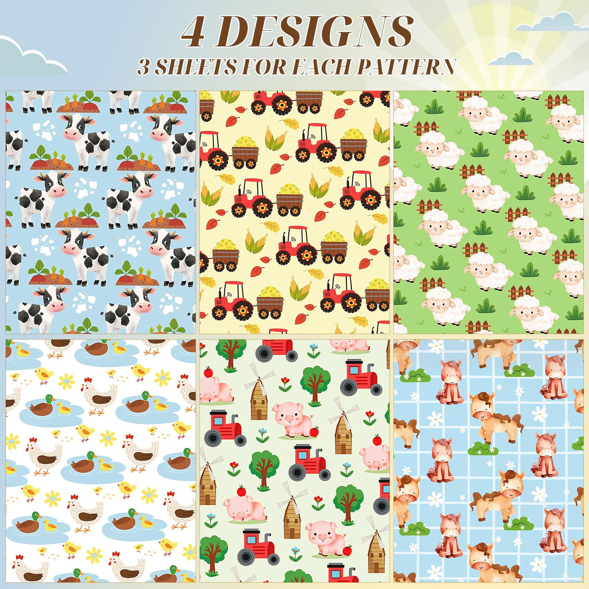 12 Sheets Farm Animal Wrapping Paper - Farmhouse Themed Gift Wrap with Pigs, Cows, Sheep, Chickens, Folded Flat Packaging Paper for Birthdays, Showers, Holidays, DIY Craft, 19.7 x 27.6 Inches Pineraap