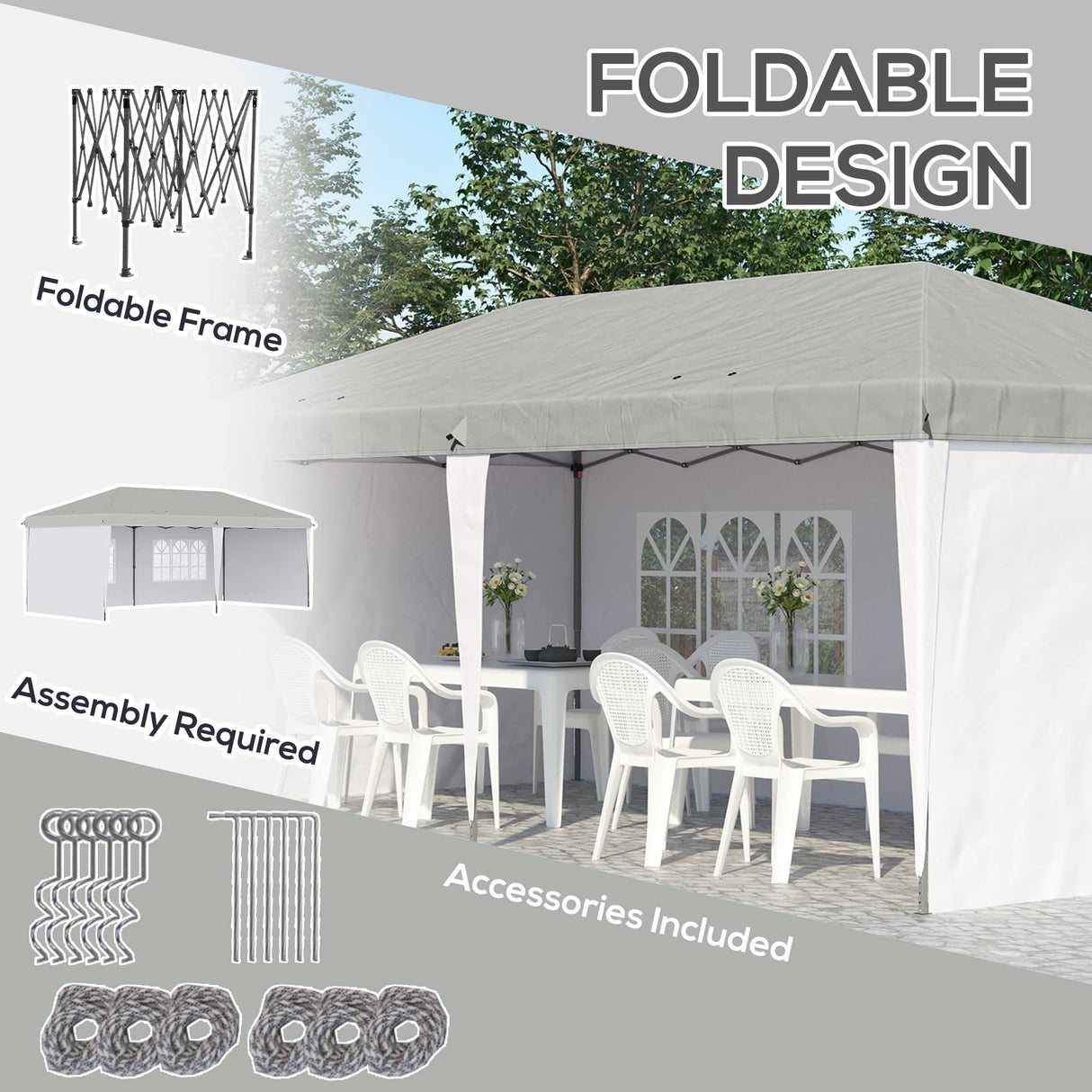 Outsunny 10' x 20' Pop Up Canopy Tent with 4 Sidewalls, Heavy Duty Tents for Parties, Outdoor Instant Gazebo with Carry Bag, for Outdoor, Garden, Patio, White Outsunny
