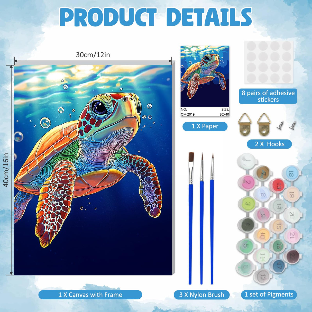 DOMROM Framed Paint by Numbers Kit for Adults Beginners with Wooden Easel, DIY Sea Turtle Paint by Number Kit on Canvas, DIY Oil Painting Kits for Home Wall Decor Gift 12x16inch DOMROM