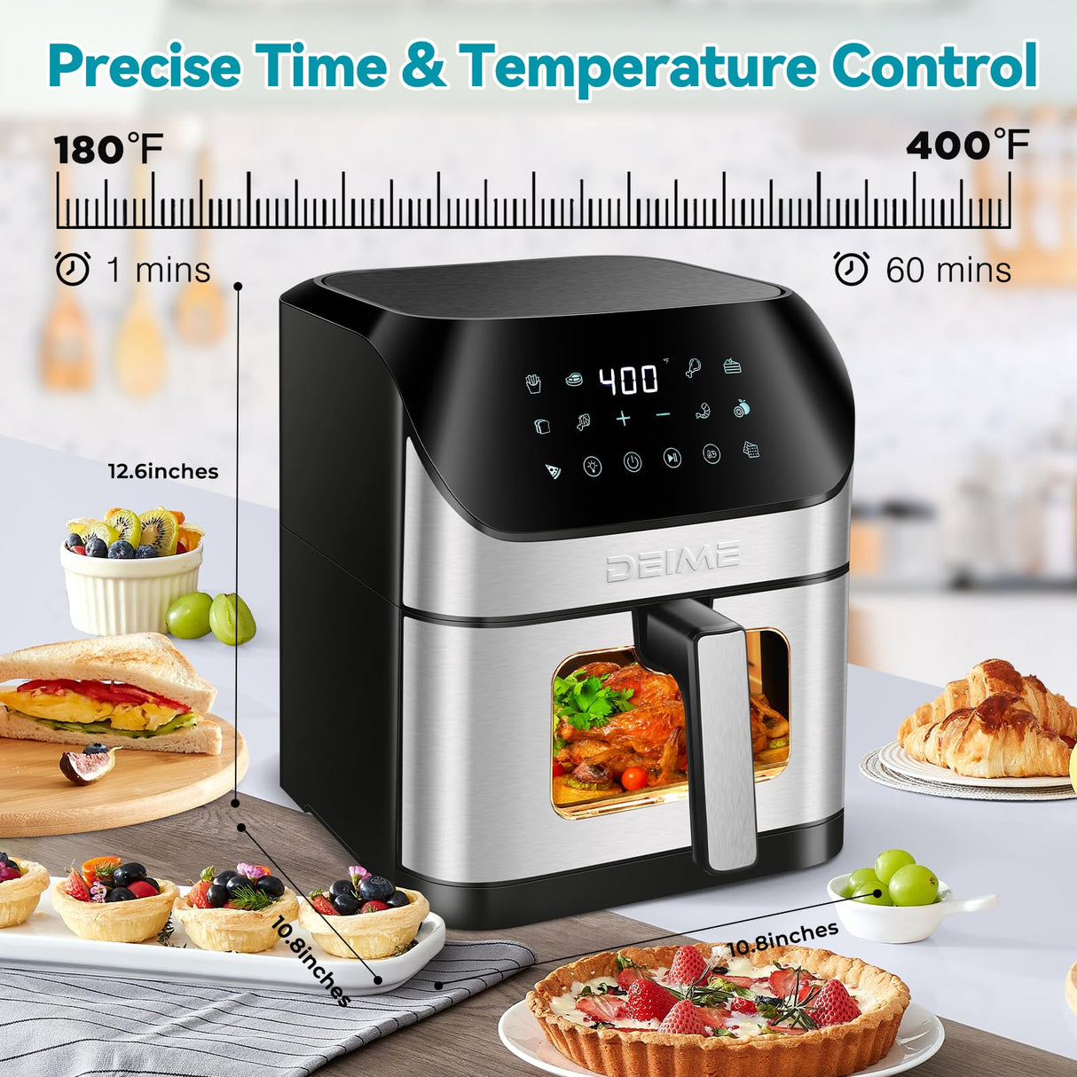 DEIME Air Fryer 6.2 QT Oilless Oven Large AirFryer Healthy Cooker with 10 1-Touch Preset, Visible Cooking Window, Non-Stick Basket & Dishwasher Safe deime