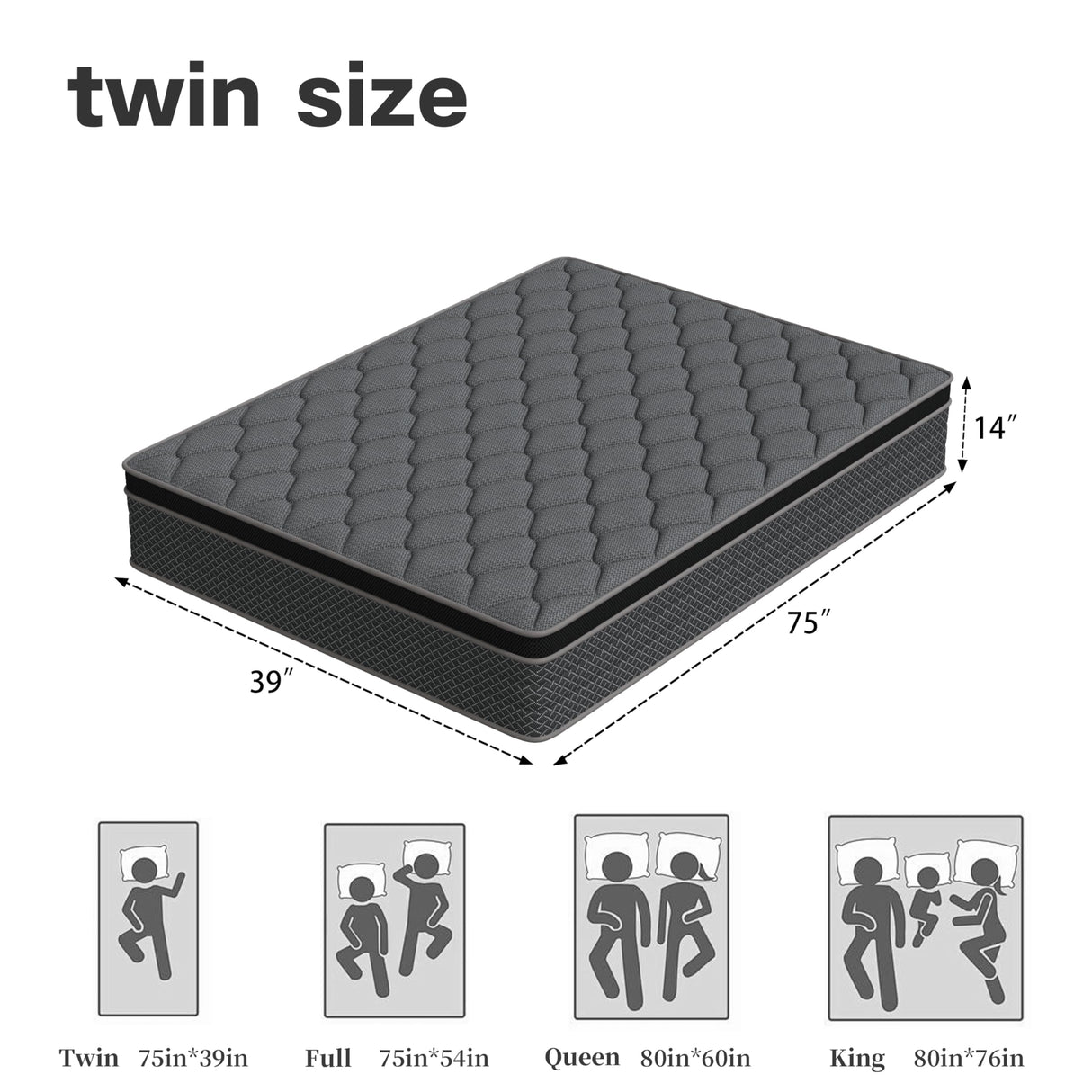 DAJIYUHC Twin Mattress, 14 Inch Hybrid Mattress in a Box, Memory Foam and Pocket Springs, Medium Plush Feel with Motion Isolating, CertiPUR-US Certified, Fiberglass Free -365-Night Trial DAJIYUHC