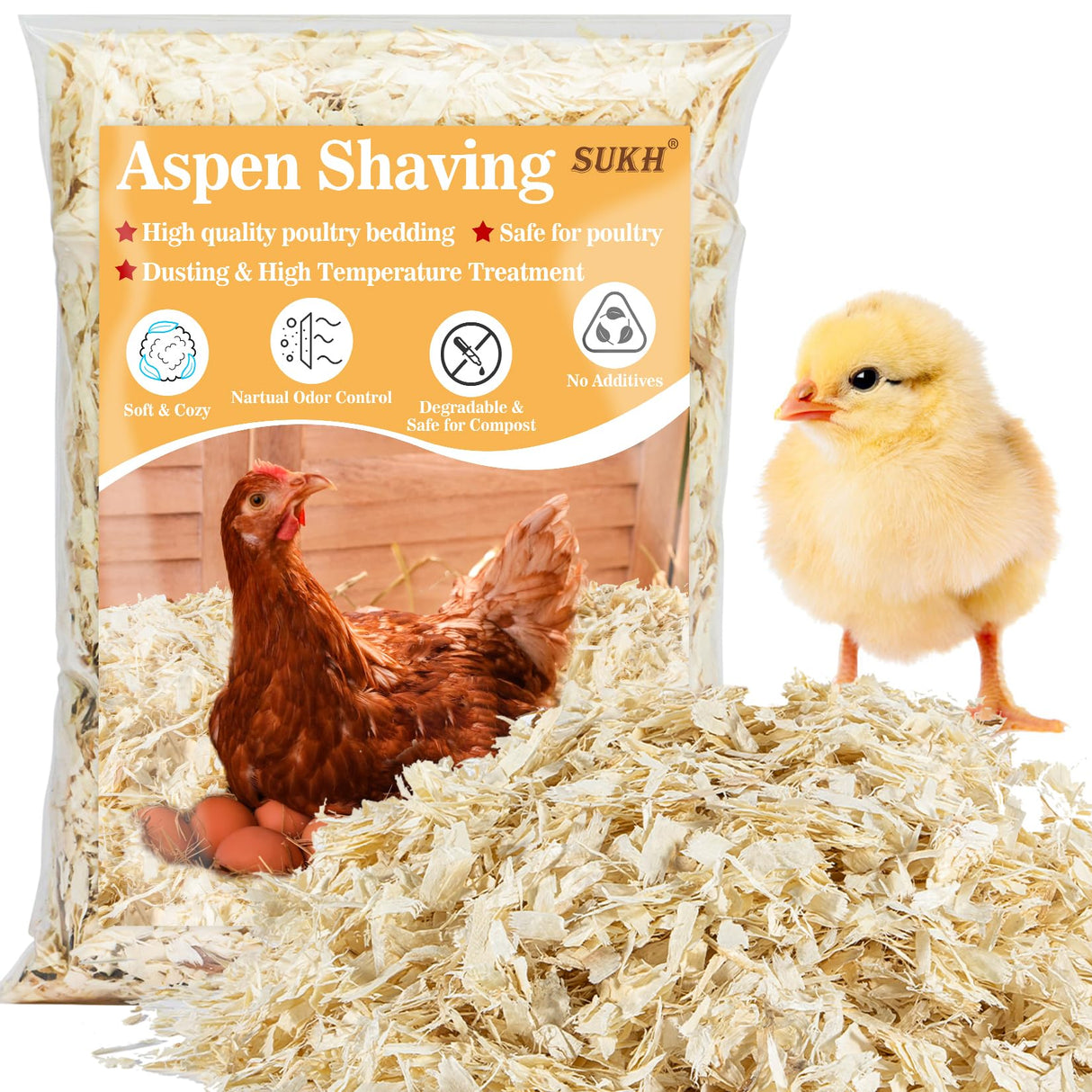 31OZ Sukh Chicken coop Bedding - Aspen shavings Animal Bedding as Chicken Supplies for Chicken House Bedding winterizing Nesting for Small pet Guinea Pig Rabbit Chinchilla Bird Gerbil Odor Control Sukh