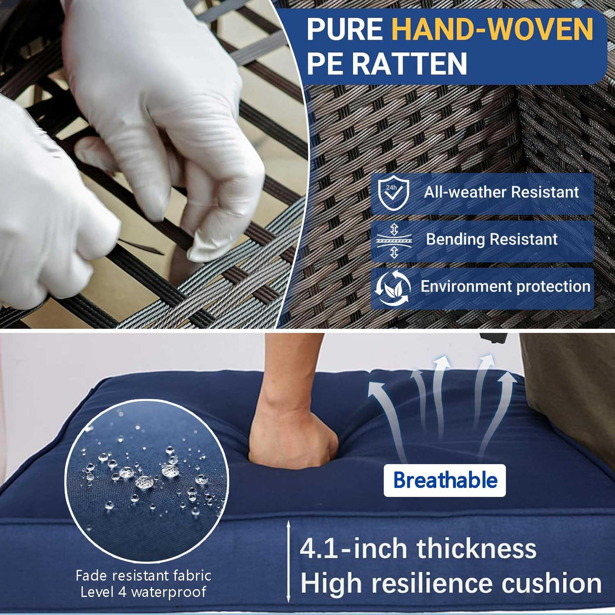 8pcs Patio Outdoor Furniture Set, Waterproof Wicker Sectional Couch Outdoor Big Sofa with Thick Cushions, All-Weather PE Rattan 8 Pieces Patio Conversation Sets for Porch,Backyard,Garden SHGJ&SOFT