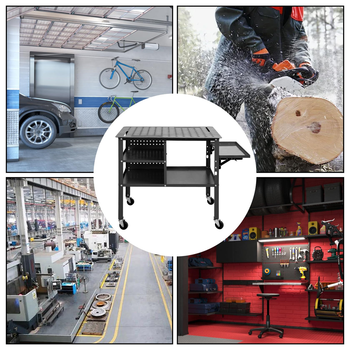 Hymula Welding Table 36" X 24", 1200 lbs Load Capacity Welding Work Bench on Wheels, Steel Work Table with Adjustable Shelves, Portable Workbench with Foldable Tray, Welding Cart for Welding Sawing Hymula