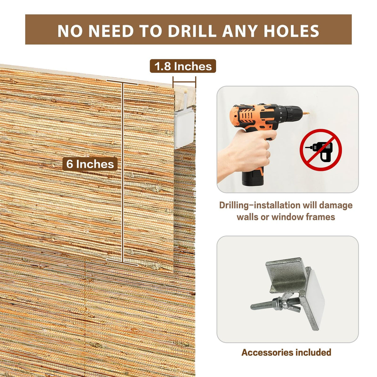 HousCa Blackout No Drill Bamboo Shades, Custom Cordless Bamboo Roman Shades Window Blinds, Natural 100% Bamboo and Linen Blinds for Windows, Deer Horn Brown HousCa