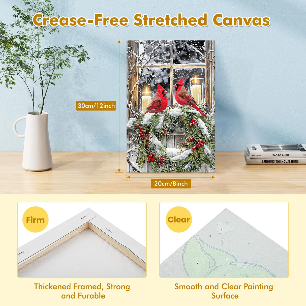 Bowetile Cardinal Paint by Numbers for Adults Beginners Framed, Adults' Paint-by-Number Christmas Kits, Adult Paint by Number Winter Kits on Canvas, Acrylic Number Painting for Home Decor, 8x12in Bowetile