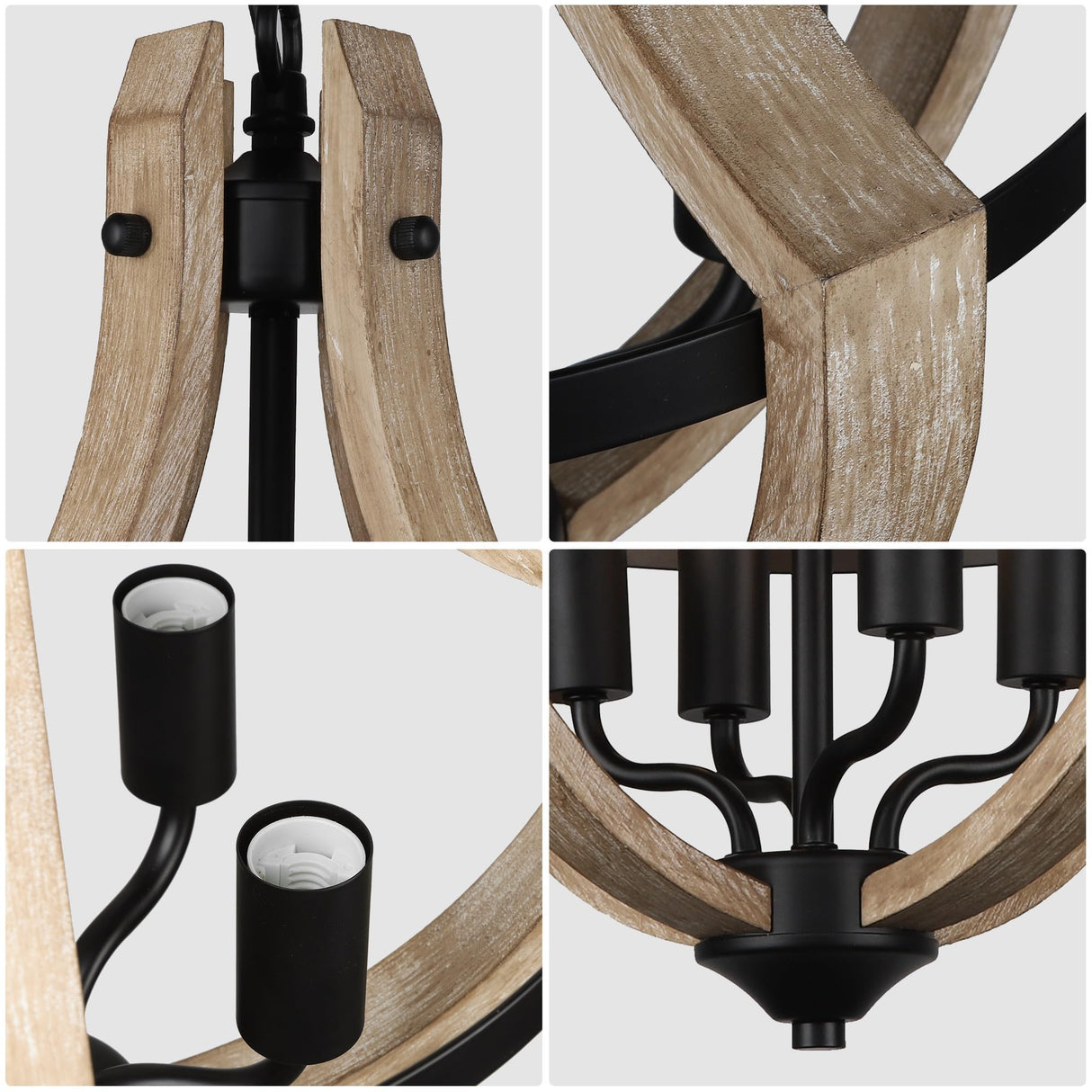 4-Light Farmhouse Dining Room Light Fixture, Adjustable Height Hanging Wood Vintage Pendant Lights for Kitchen Island Hallway Foyer Entryway Breakfast Area Bedroom Klgxnrd