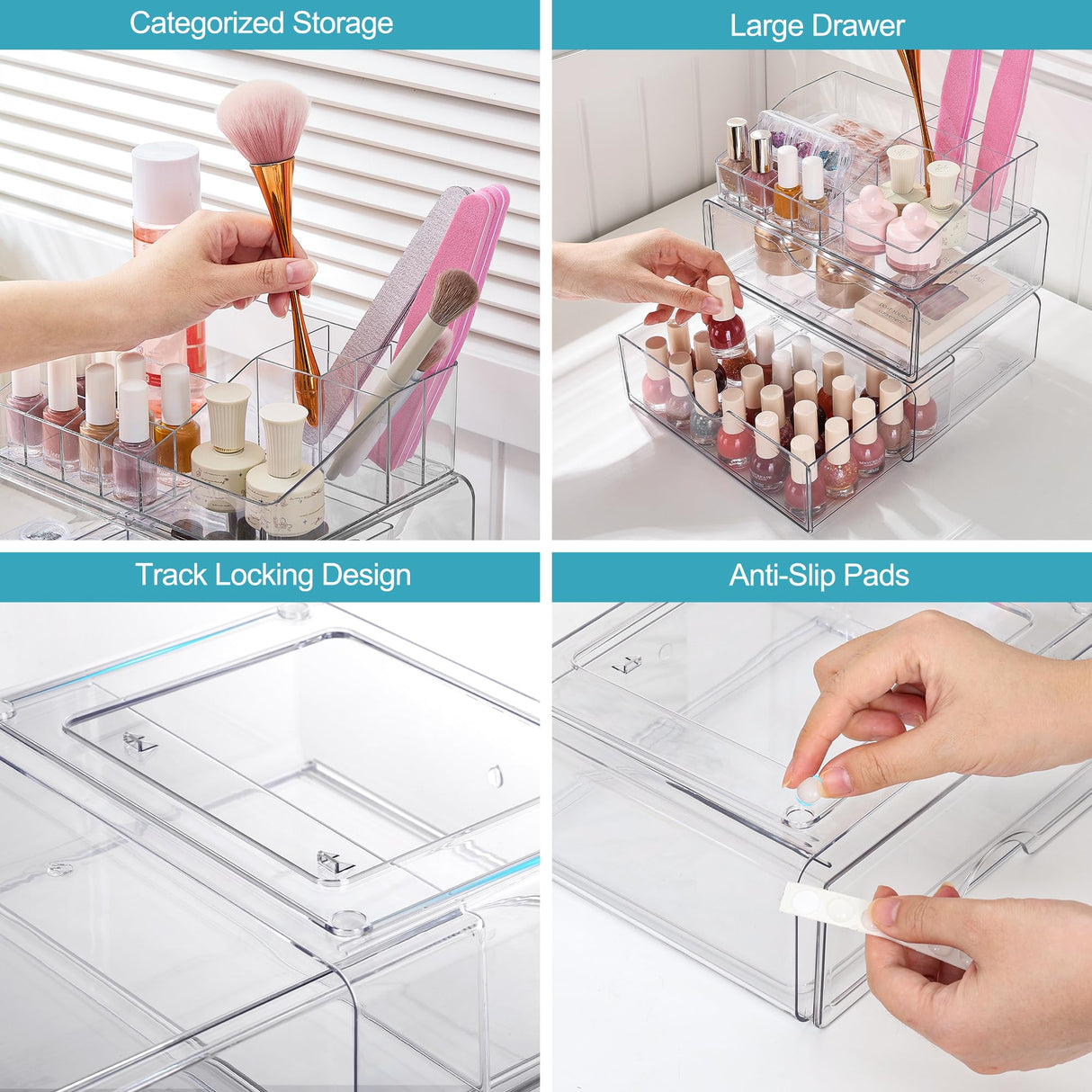 Vtopmart 3 Tier Clear Makeup Organizer with Drawer, Cosmetic Storage for Dresser Countertop and Bathroom Vanity, Beauty Holder for Lipstick Brush Skincare Vtopmart
