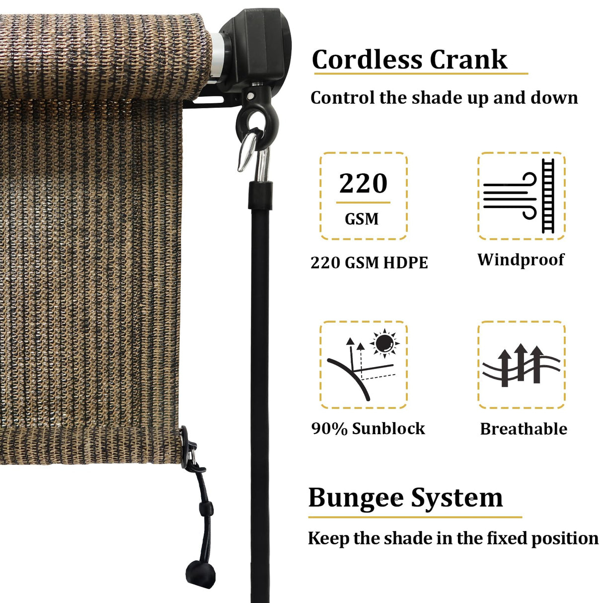 Shade&Beyond Outdoor Roller Shades 8' W x 8' H Patio Roll Up Blinds 220GSM Shade Cloth Roll for Porch Gazebo Pergola Balcony Backyard, Spliced of Two Sections, Mocha Shade&Beyond