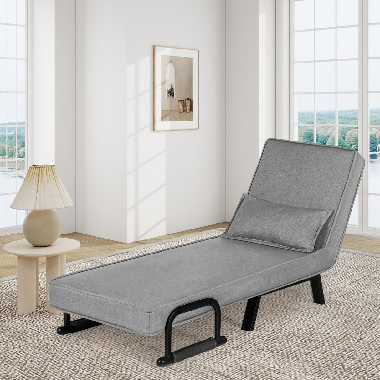 TYBOATLE Folding Chair Bed, Comfy Convertible Sleeper Sofa, 5 in 1 Folding Bed with 5-Position Adjustable Backrest & Pillow, Floor Single Chairs, Cozy Futon Chair for Small Spaces, Office (Light Grey) TYBOATLE