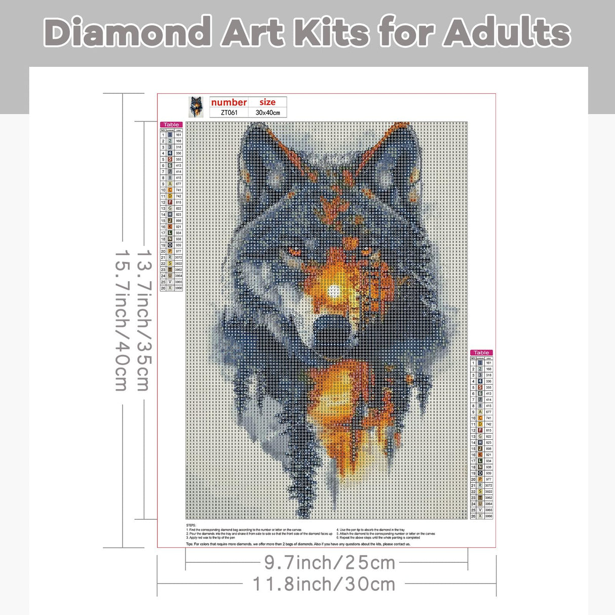 TOSTOG Wolf Diamond Art Kits for Adults, Wolf Head Forest Diamond Paintings for Adults, Full Drill Diamond Art Kits, 5D Diamond Paintings Kit Gem Painting Wall Decor and Gift 12 * 16 Inch. TOSTOG