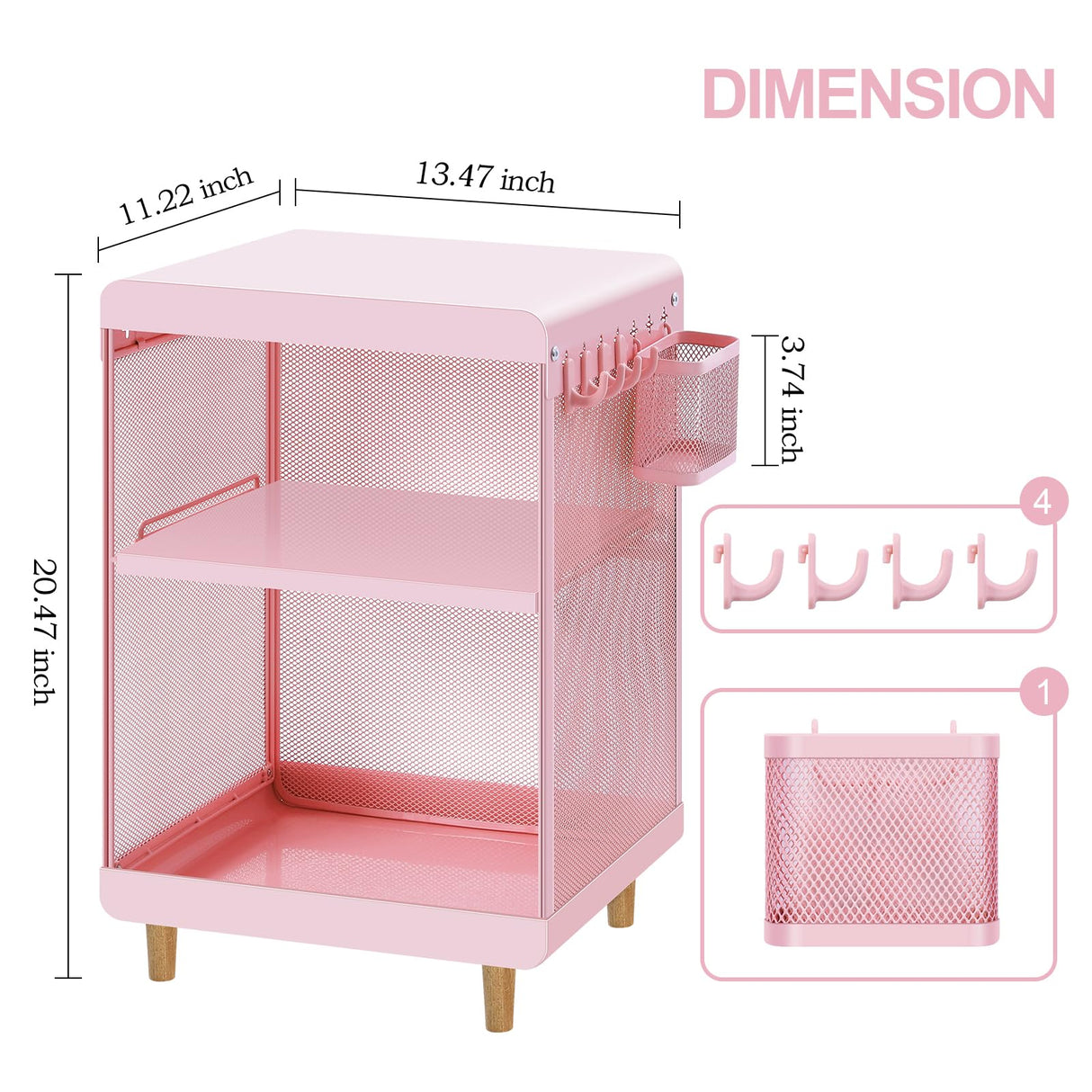 SYKIARIOL Cute Bedside Nightstand Table, Girls Metal Side Table, Kid End Table with Storage for Living Room Bedroom Kid's Room Dorm Office (Classic Pink) SYKIARIOL