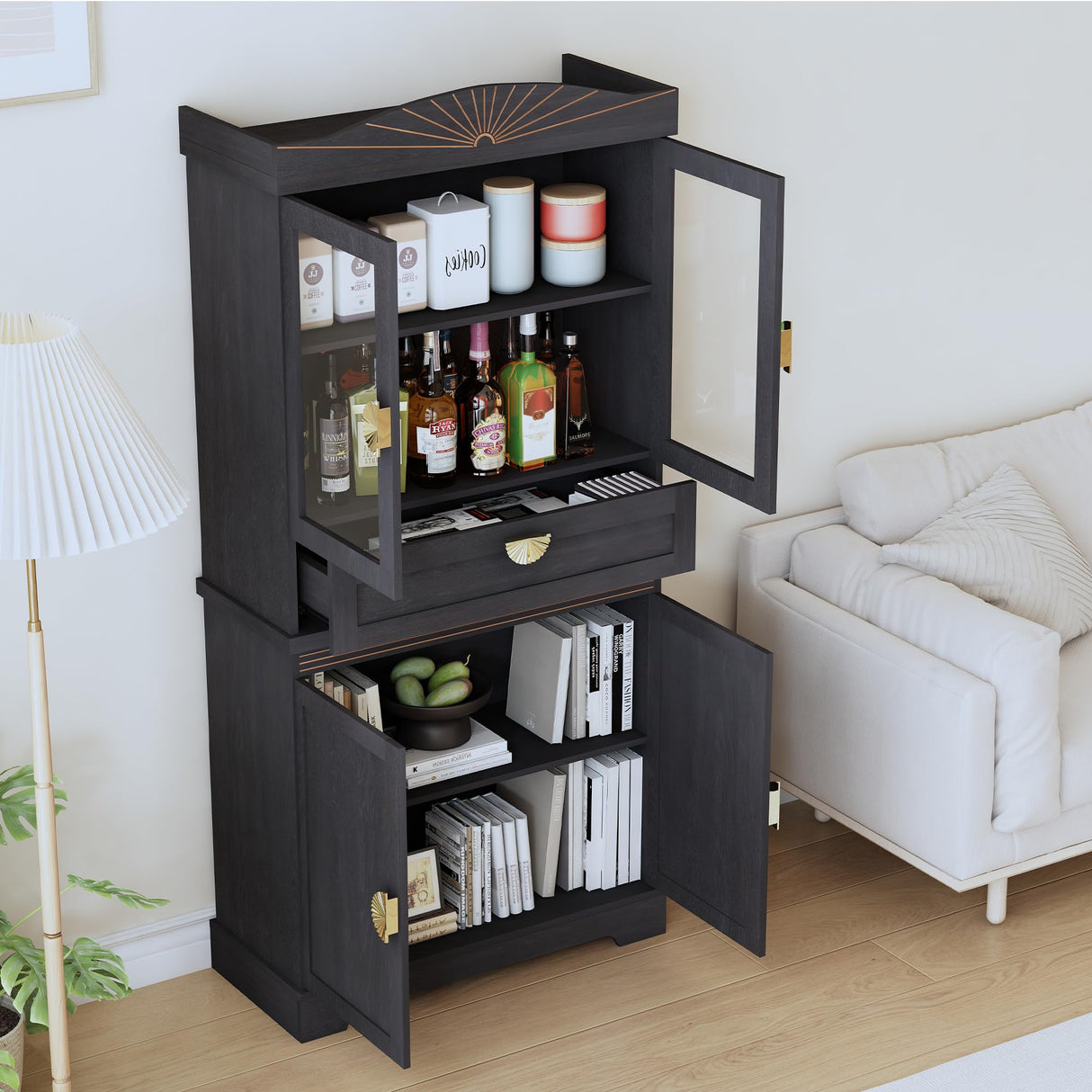 Janmer Home 67" Tall Kitchen Storage Cabinet, Farmhouse Pantry Cabinet with Doors, Drawer and Adjustable Shelves, Freestanding Cupboard Wood Pantry for Kitchen, Dining Room Bathroom (Retro, Black) Janmer Home