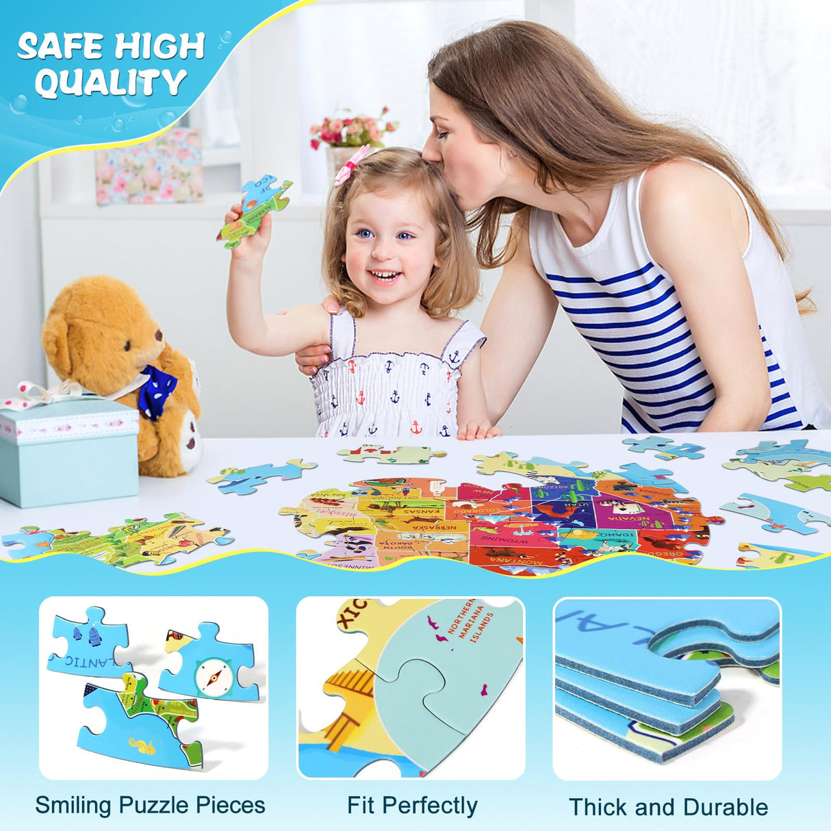 DIGOBAY United States Puzzle 70 Pieces USA Map Floor Jigsaw Puzzles for Kids Ages 4-10, Jumbo Round US Geography Puzzle 50 States with Capitals Educational Learning Toys for Boy or Girl DIGOBAY