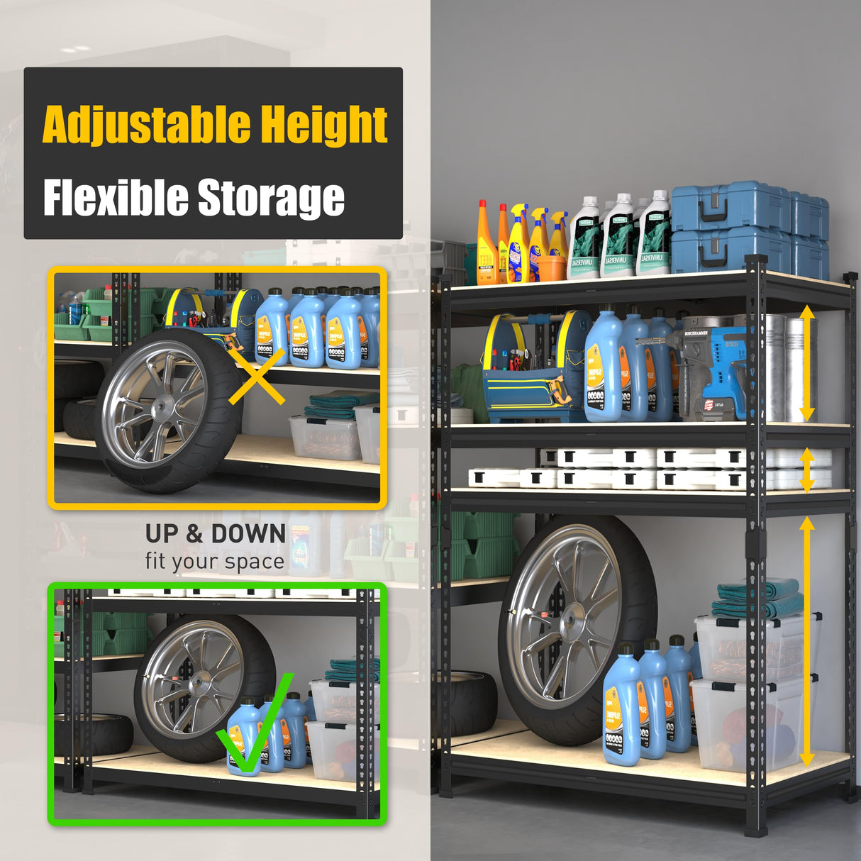 PrimeZone 40" W x 20" D x 59" H Heavy Duty Storage Shelves, 4 Tier Adjustable Garage Shelving Unit, Metal Organizer Shelf Utility Rack for Warehouse Pantry Closet Kitchen, Black, 2 Pack PrimeZone