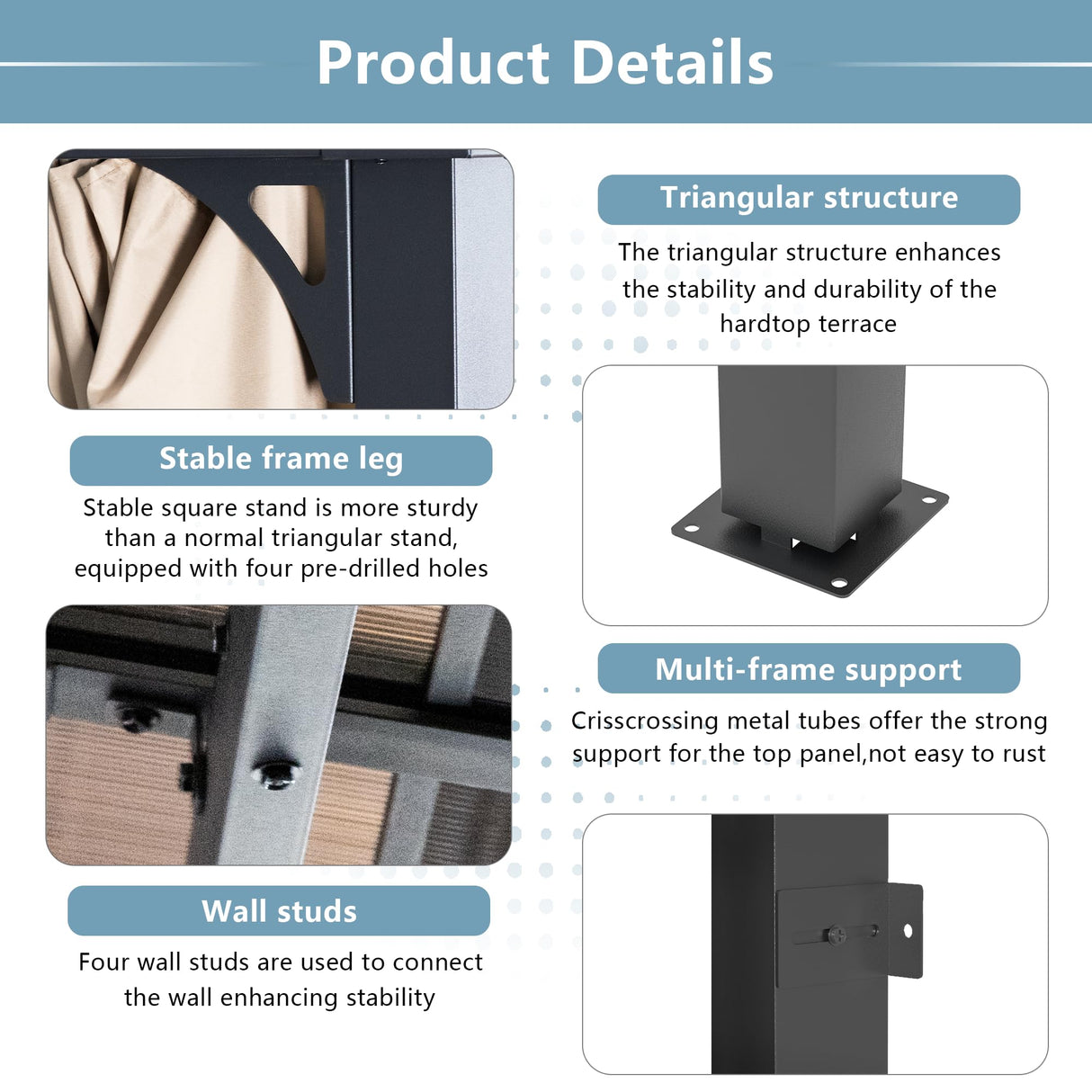 Kurapika 10’ x 12’ Gazebo, Wall Mount Gazebo Outdoor Pergola, Hardtop Lean to Gazebo Canopy Awnings with Sloped Roof and Sturdy Steel Frame, for Patio, Porch, Deck, Backyard(Grey) Kurapika