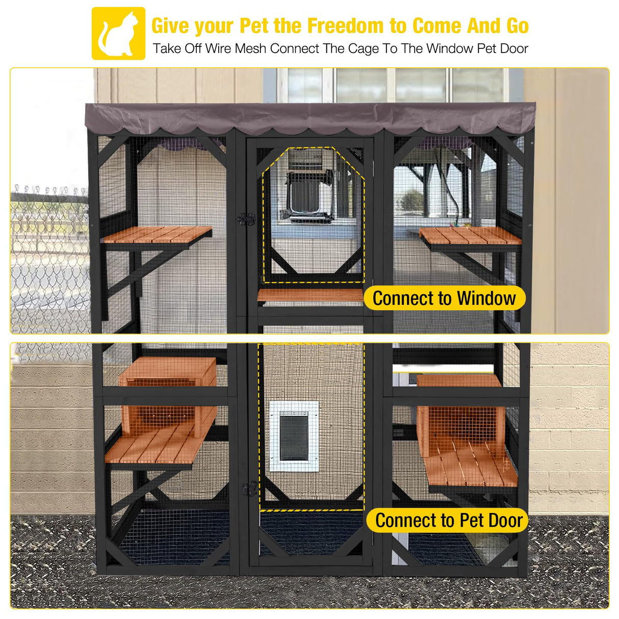 Aivituvin Catio Outdoor Cat Enclosure Large Cat House for Mulitiple Cats Walk in Kitty Cage with Tarp Roof 70" Black Aivituvin